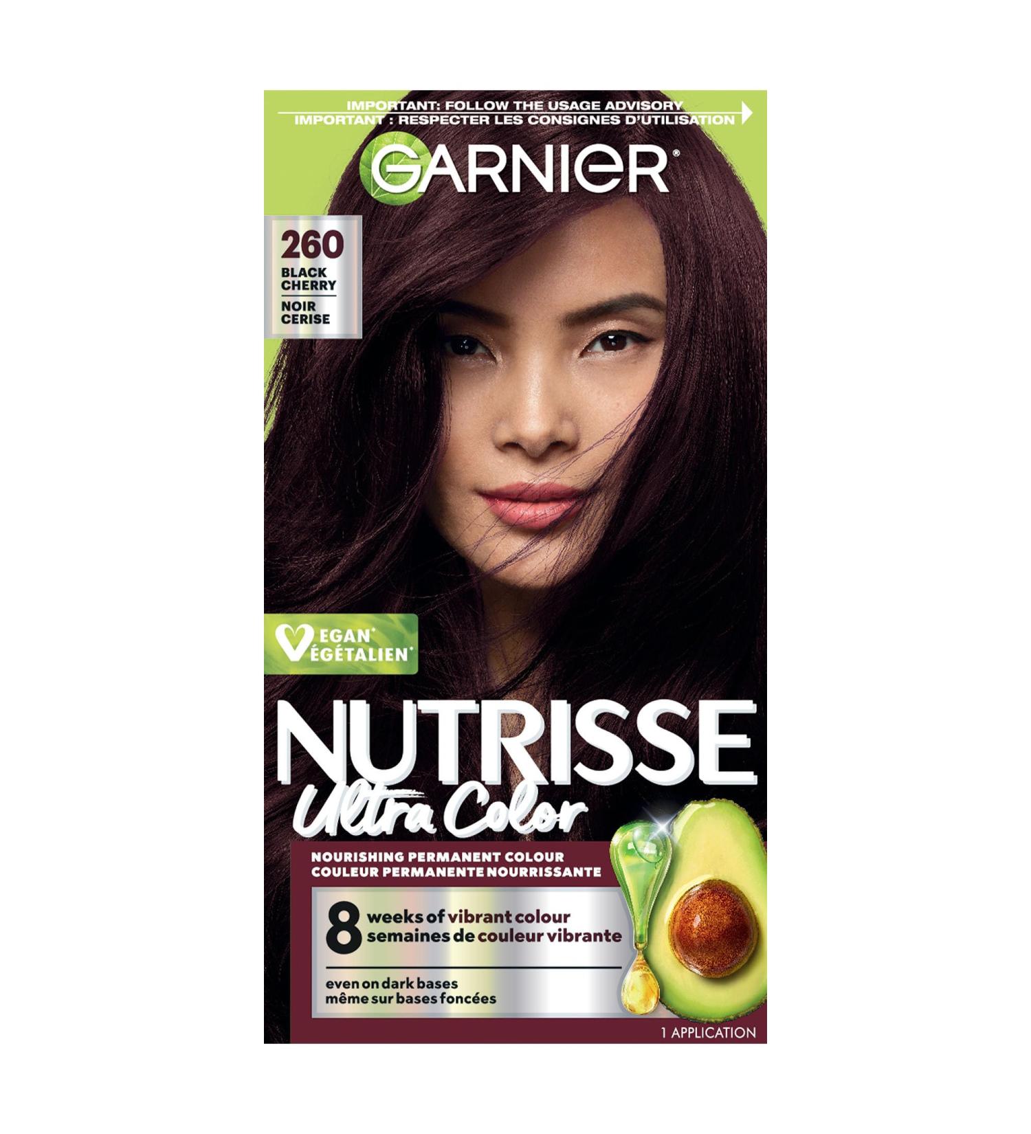 Garnier Nutrisse Ultra Color Permanent Hair Dye Vibrant Long-Lasting Colour Vegan Formula Nourished Hair Protects Hair Against Dryness 260 Black Cherry 1 Application Packaging May Vary RED SHADES 260 Black Cherry - Buy Online on GoSupps.com