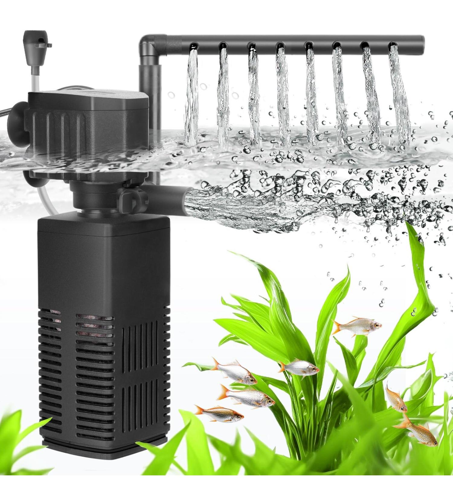 AQQA 4-in-1 Aquarium Filter Pump - 450L/H Adjustable Internal Filter for Tanks Up to 120L | Strong Current & Energy Efficient (12W) - Buy Online on GoSupps.com
