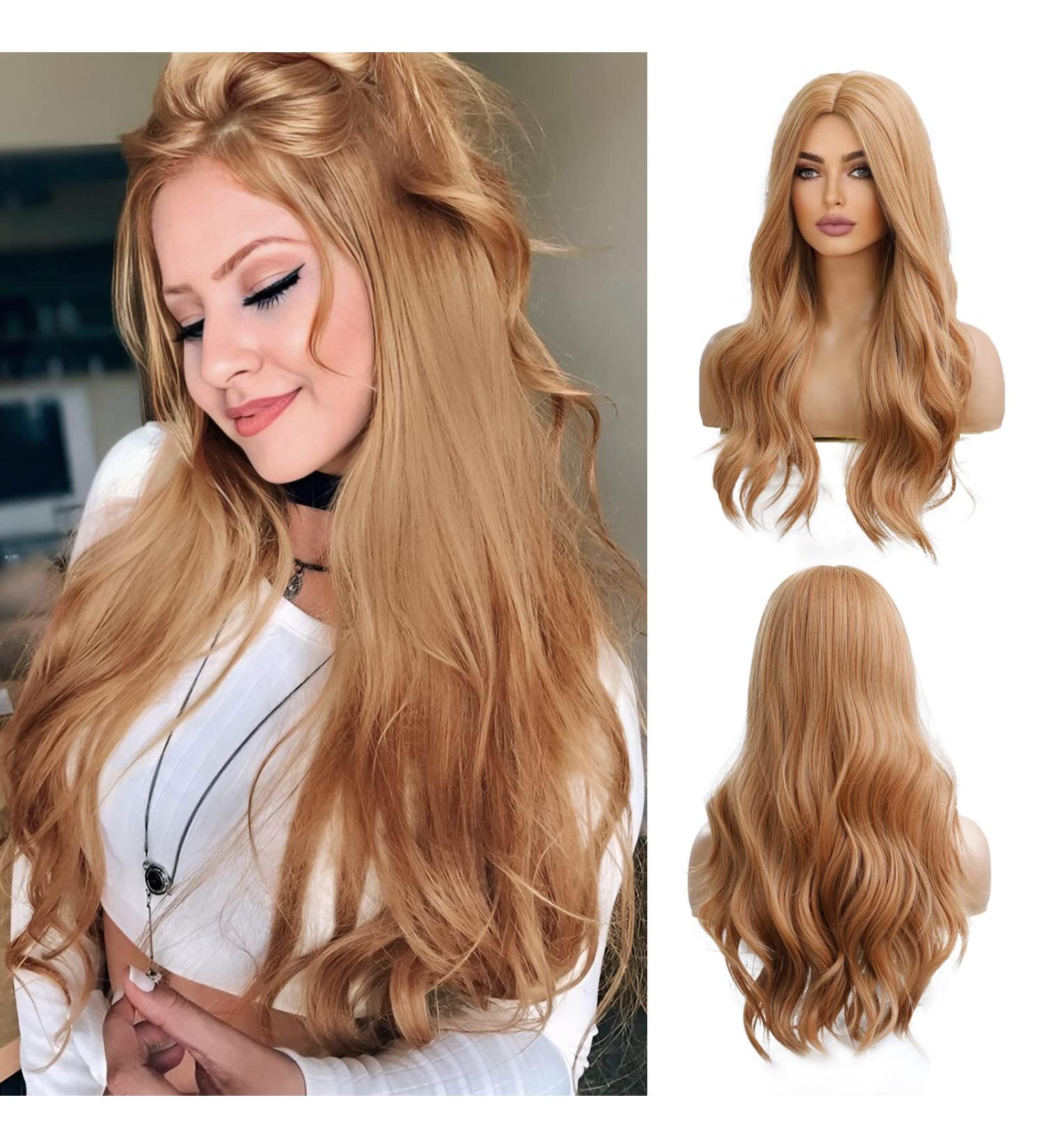 Oefei 24-Inch Long Corrugated Strawberry Blonde Wig | Natural Synthetic Heat-Resistant Hair for Women | Perfect for Daily Wear Parties & Cosplay - Buy Online on GoSupps.com