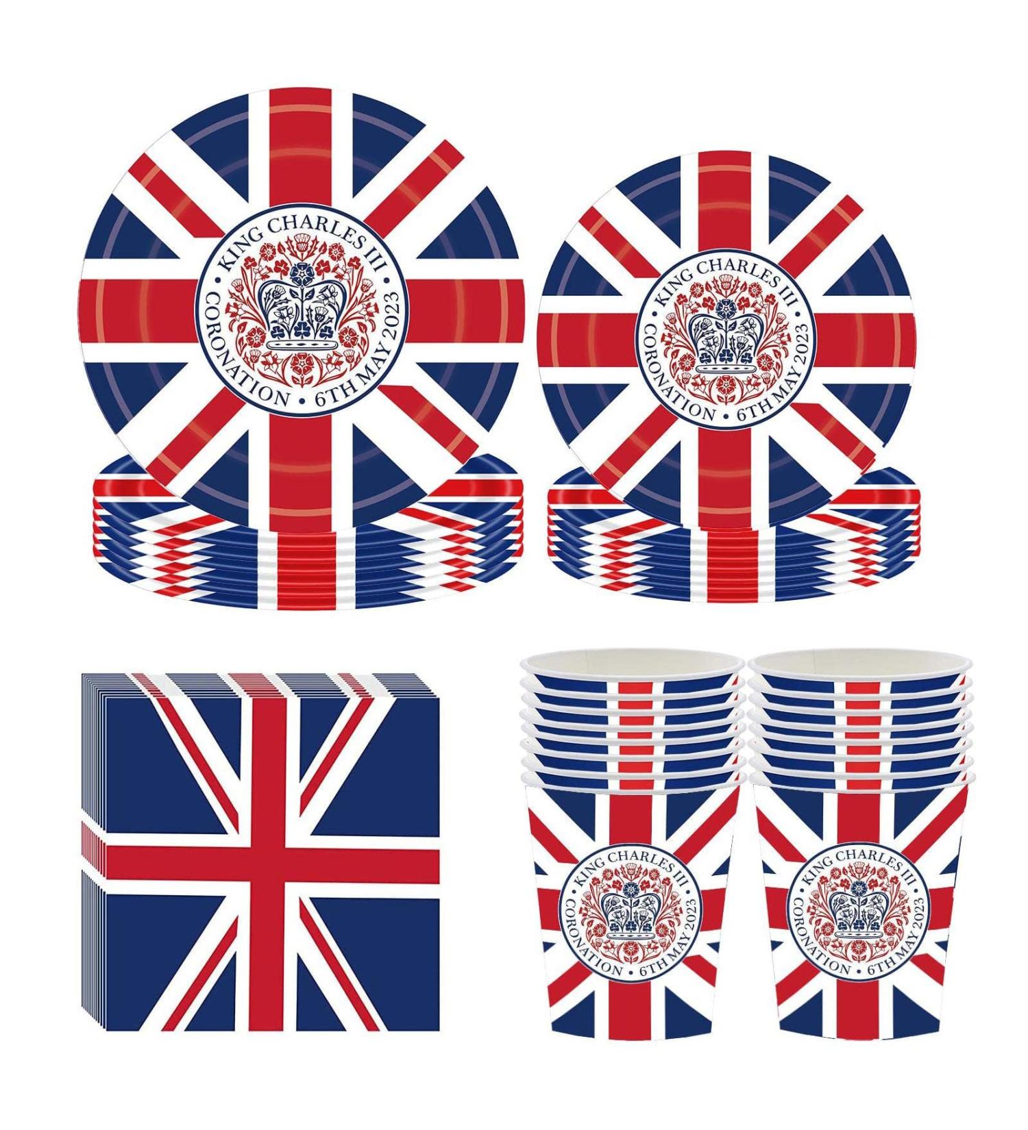 British Flag Plates Union Jack Supplies Food Grade Plates Patriotic Tableware Sets for Boys Girls Charles Commemorative Set Crown - 4-piece Set - Buy Online on GoSupps.com