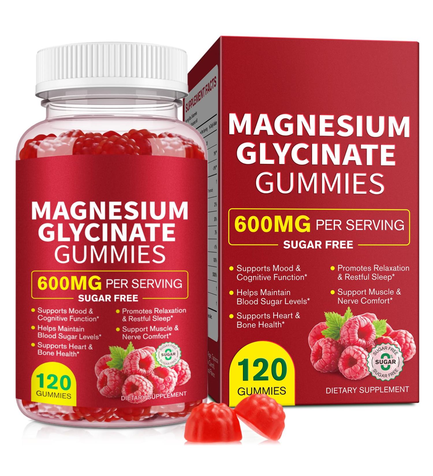 Magnesium Glycinate Gummies 600MG High Absorption Magnesium Supplement for Women Men and Kids - Muscle Support | Sleep Focus & Relaxation | Sugar Free | Vegan | 120 Chews - Buy Online on GoSupps.com