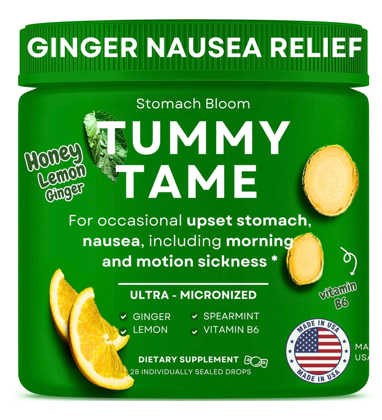 StomachBloom Tummy Tame Drops - Nausea Relief & Upset Stomach Support with Ginger Lemon & Spearmint | 28 Ct | International Shipping - Buy Online on GoSupps.com