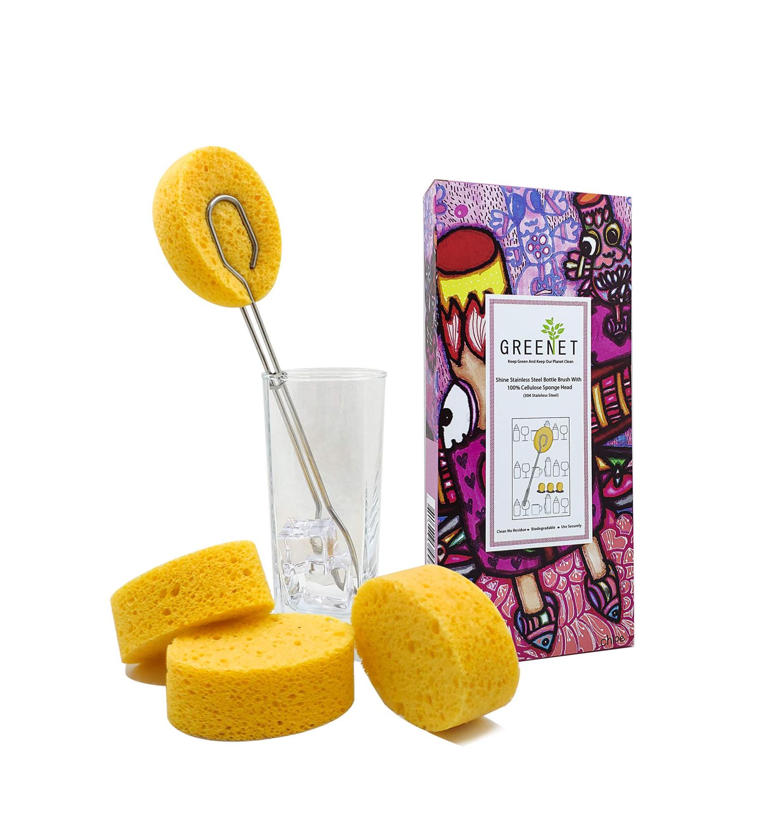 Eco-Friendly Baby Bottle Brush Set with 3 Cellulose Sponge Heads | Chemical-Free No Residue | Completely 100% Eco-Friendly for Sustainability - Buy Online on GoSupps.com