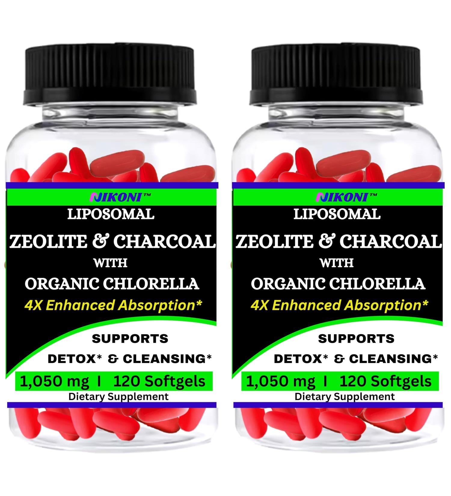 Nikoni Liposomal Zeolite, Activated Charcoal & Organic Chlorella, Supports Full Body Detox (240 Softgels) - Buy Online on GoSupps.com