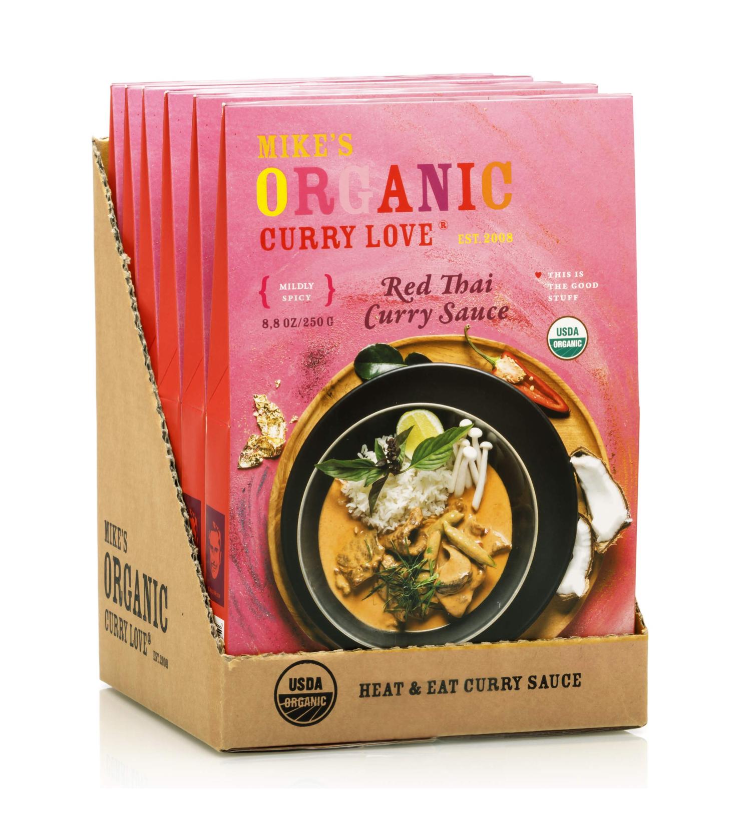 MIKE'S Organic Red Thai Curry Sauce | Vegan, Dairy-Free, Organic | 6x8.8oz Pouches - Buy Online on GoSupps.com