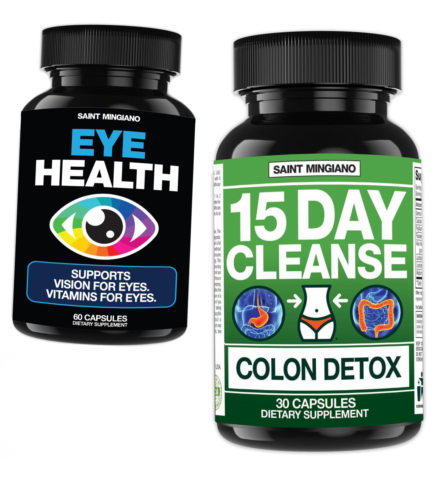Saint Mingiano 15 Day Cleanse Colon Detox - with - Eye Care & Vision Vitamins Supplement 60 Capsules - Buy Online on GoSupps.com