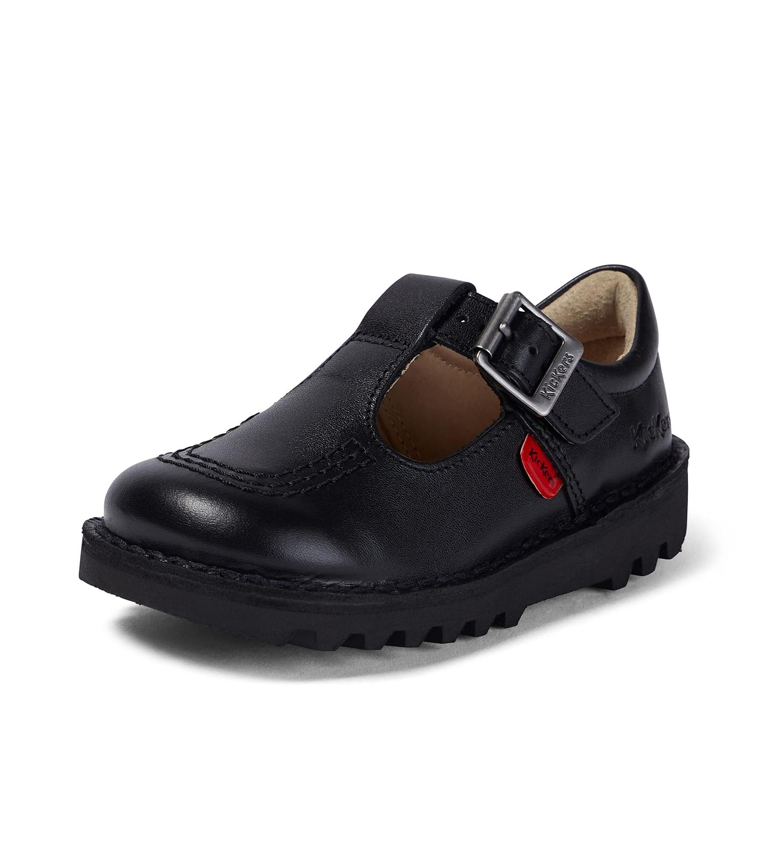 Kickers Girls Black Leather School Shoes - Size 12 UK Child | Easy Fastening T-Bar Design - Buy Online on GoSupps.com