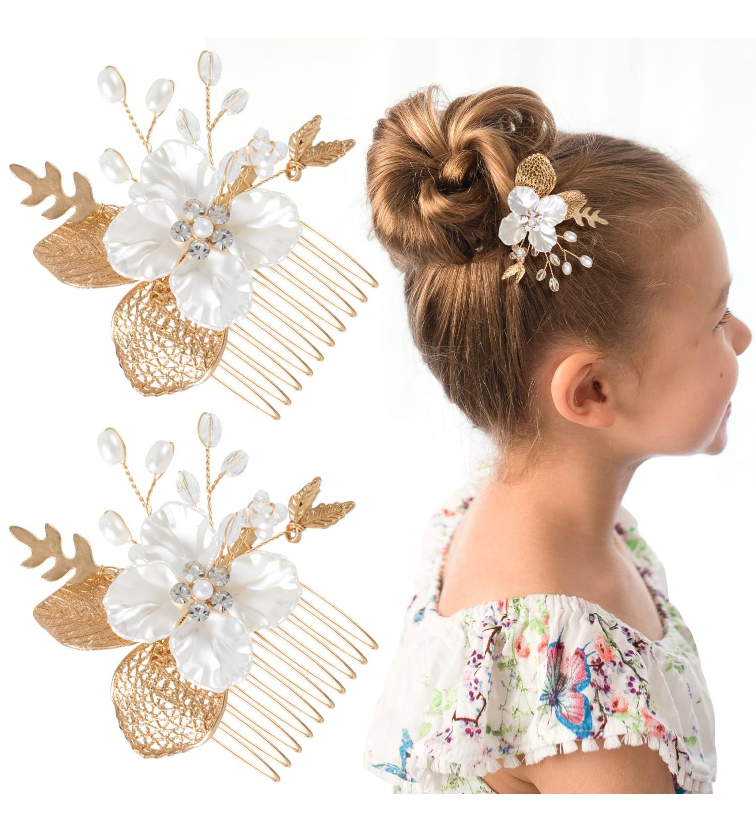 2PCS Rhinestone Crystal Pearl Wedding Hair Comb Set - Gold Alloy Hair Clip for Women, Bride, Party - HINZIC Accessories - Buy Online on GoSupps.com