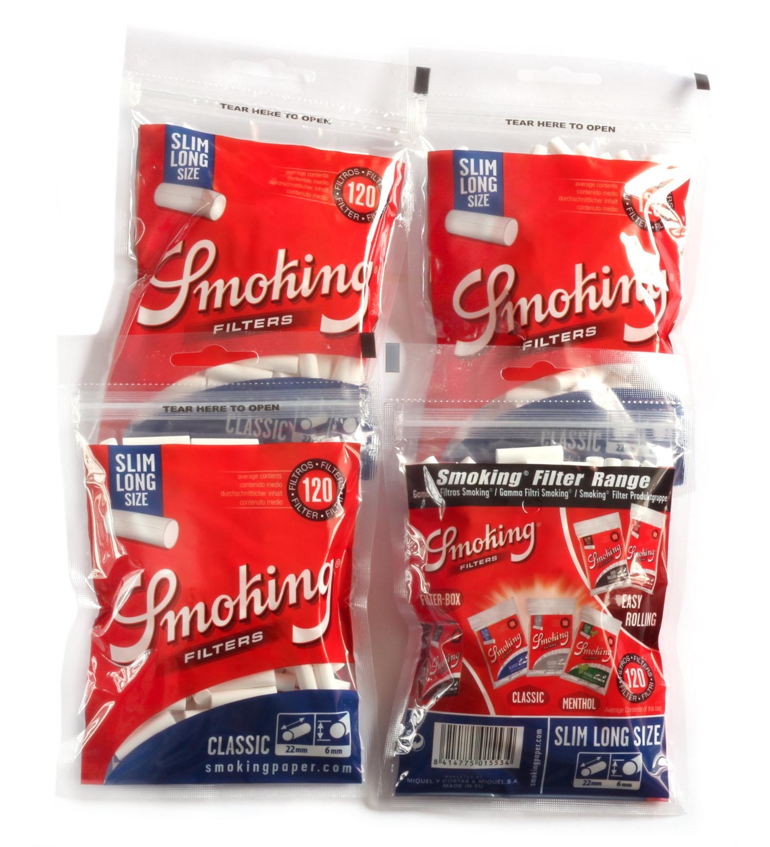 4 x SMOKING Slim 6mm Long Filter Tips x 120 - Total 480 Filters