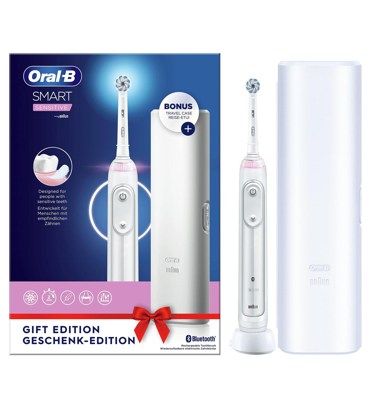 Buy Oral-B Smart Sensitive Electric Toothbrush - 5 Cleaning Modes Bluetooth App Visual Pressure Control Travel Case - Perfect Gift for Dental Care - White - Buy Online on GoSupps.com