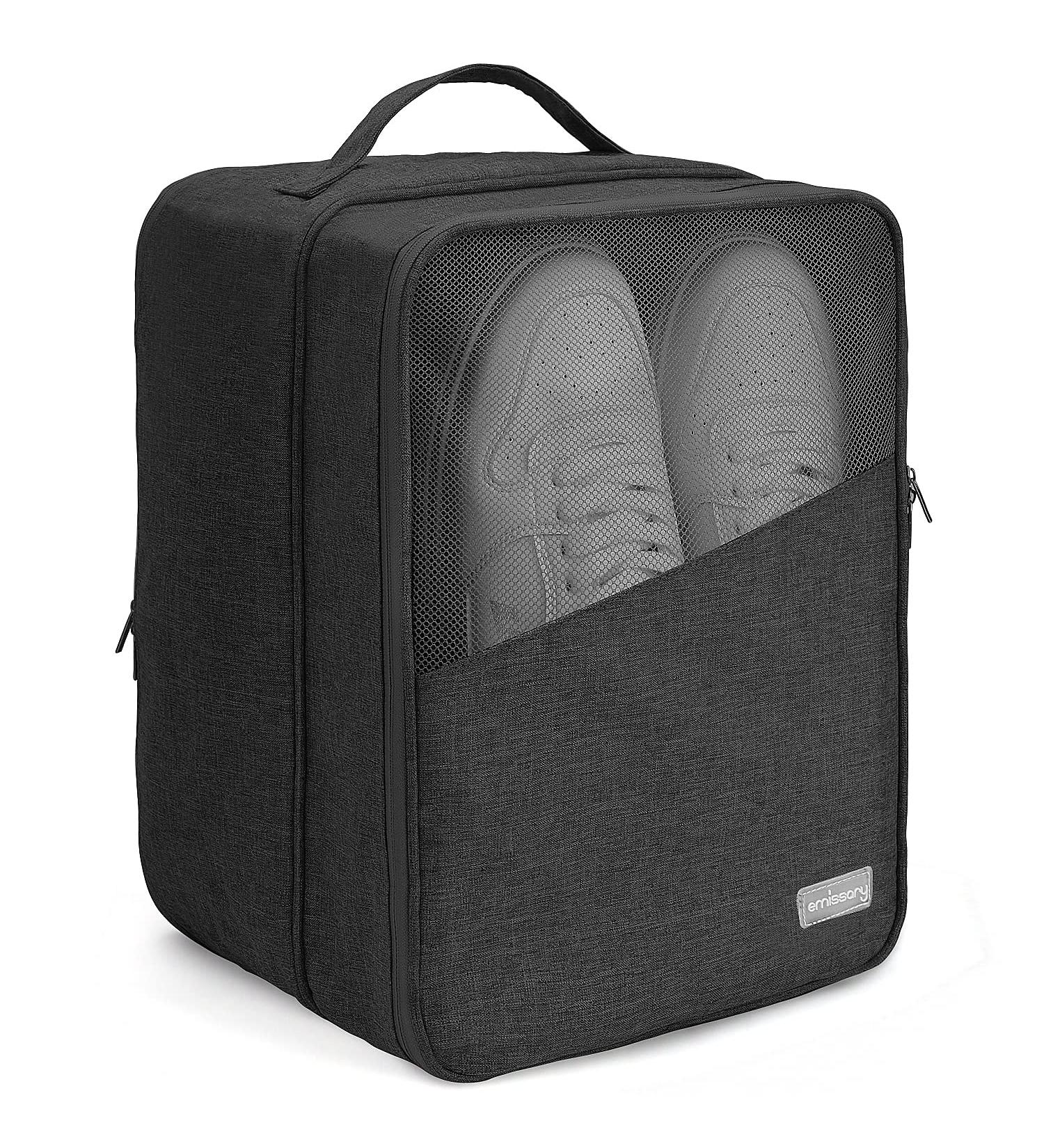 Emissary Large Waterproof Shoe Bag - Holds 3 Pairs - Black Travel Shoe Bags with Pocket - Ideal for Storage and Packing - Sneaker Bag for Women and Men - Buy Online on GoSupps.com