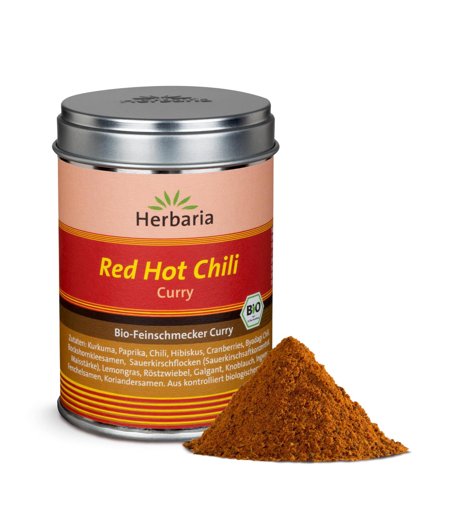 Herbaria Red Hot Chili Curry Bio 80g | Organic Curry Powder & Spice Mix for Extra Sharp Flavors | Sustainable Packaging - Buy Online on GoSupps.com