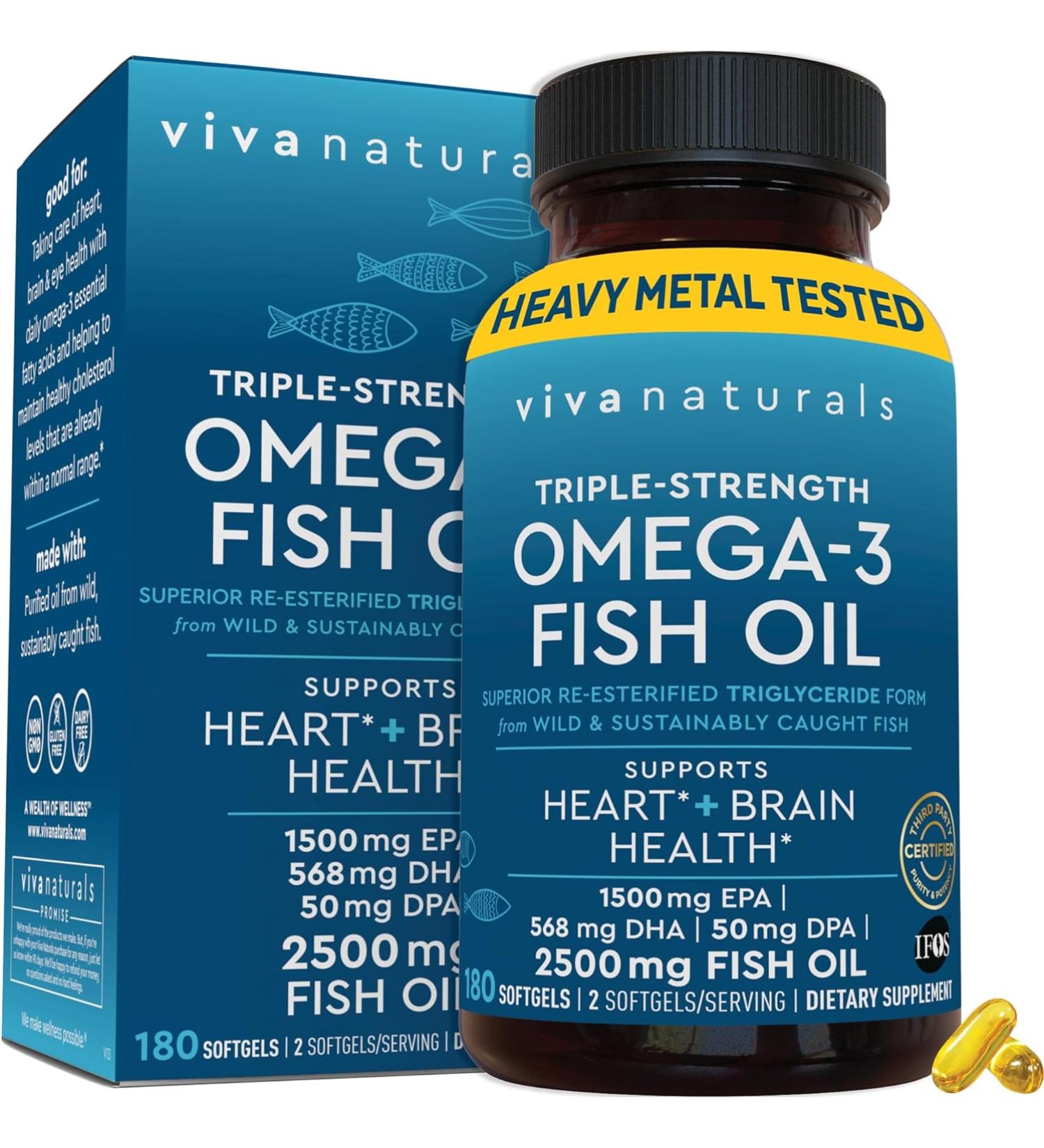 Viva Naturals Omega 3 Fish Oil - 180 Capsules for Heart & Joint Health - Buy Online on GoSupps.com