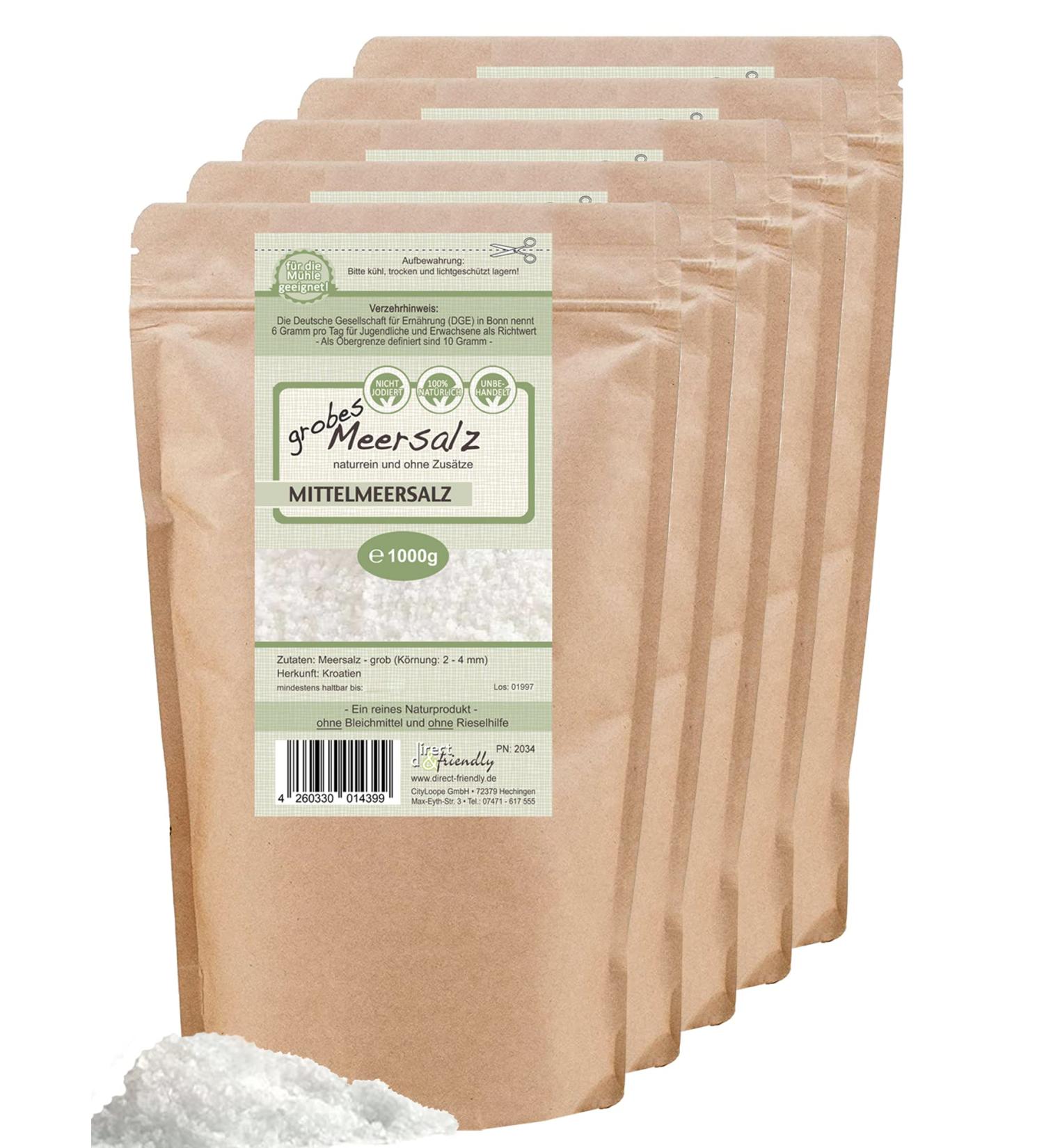 Direct & Friendly Coarse Sea Salt from Croatia - Perfect for Salt Mill (Pack of 5 x 1 kg) - Buy Internationally - Buy Online on GoSupps.com