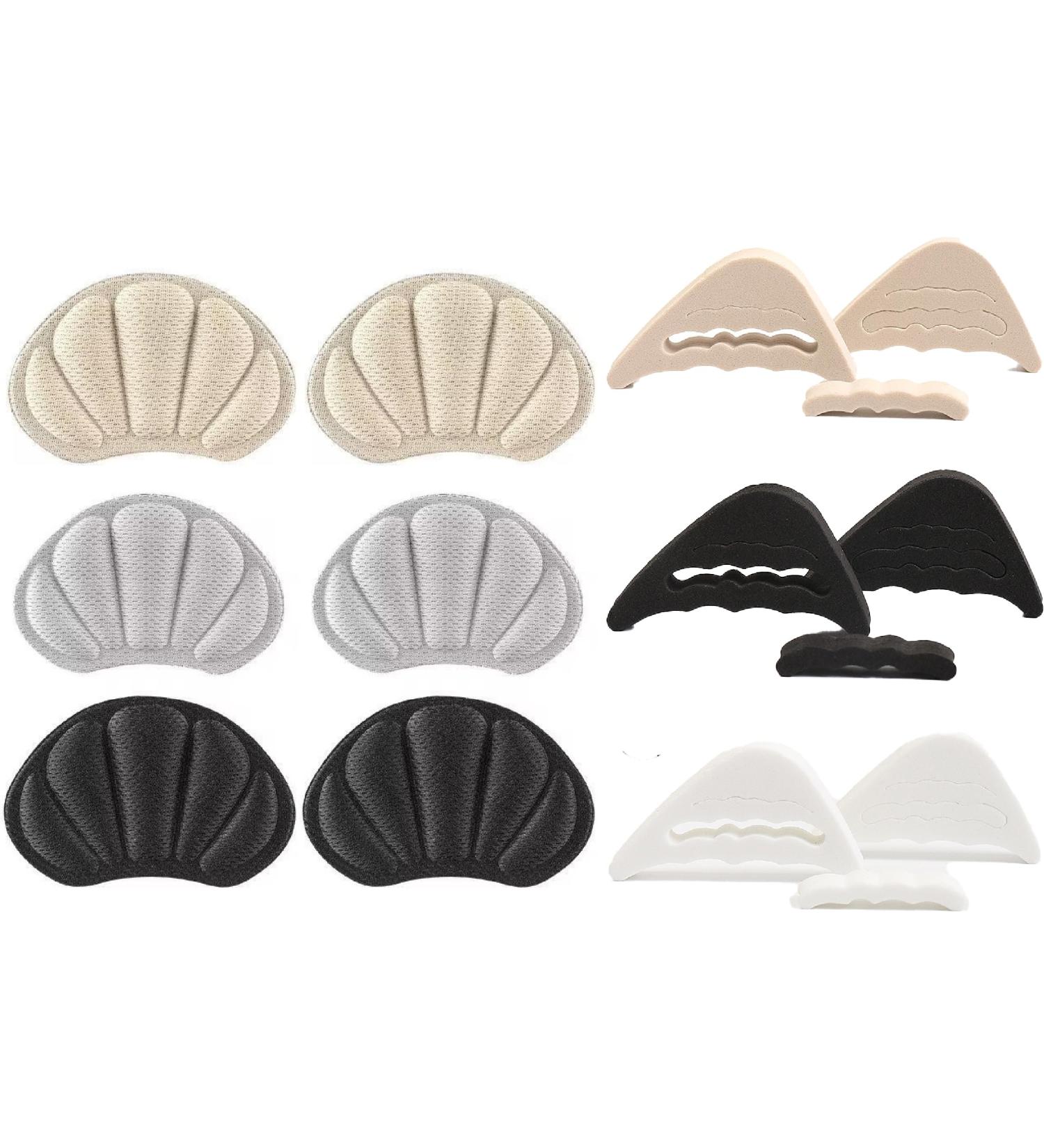 3 Pairs Adjustable Shoe Filler & Heel Cushions - Forefoot Insoles & Heel Protection Pads (Black White Beige Gray) - Buy Online on GoSupps.com