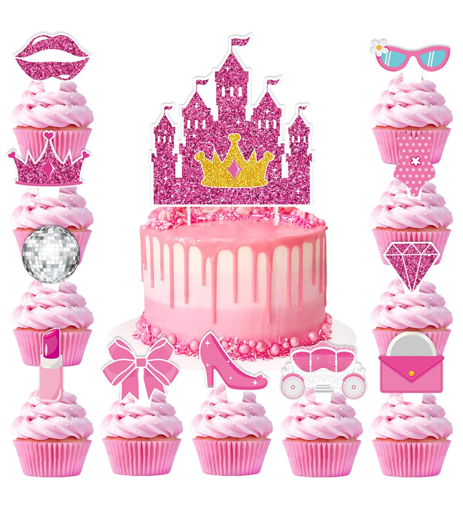 67pcs Glitter Pink Girl Cake Toppers Set 1 Dream House Big Cake Topper and 66pcs Princess Cupcake Decorations for Girl'S Birthday Party Baby Shower Supplies Women's Bachelorette Party Decorations - Buy Online on GoSupps.com