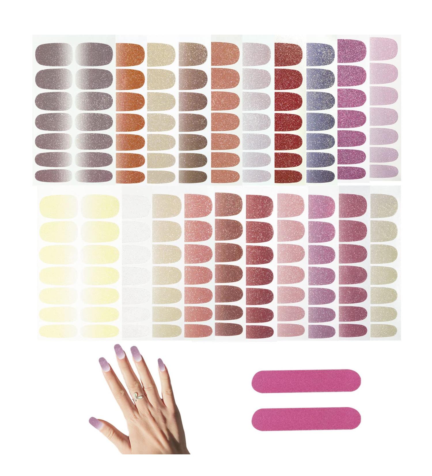 TSHAOUN 20 Sheet Nail Stickers - Glitter Self-Adhesive Nail Foils & 2 Nail Files for DIY Fashion Decoration | International Shipping - Buy Online on GoSupps.com