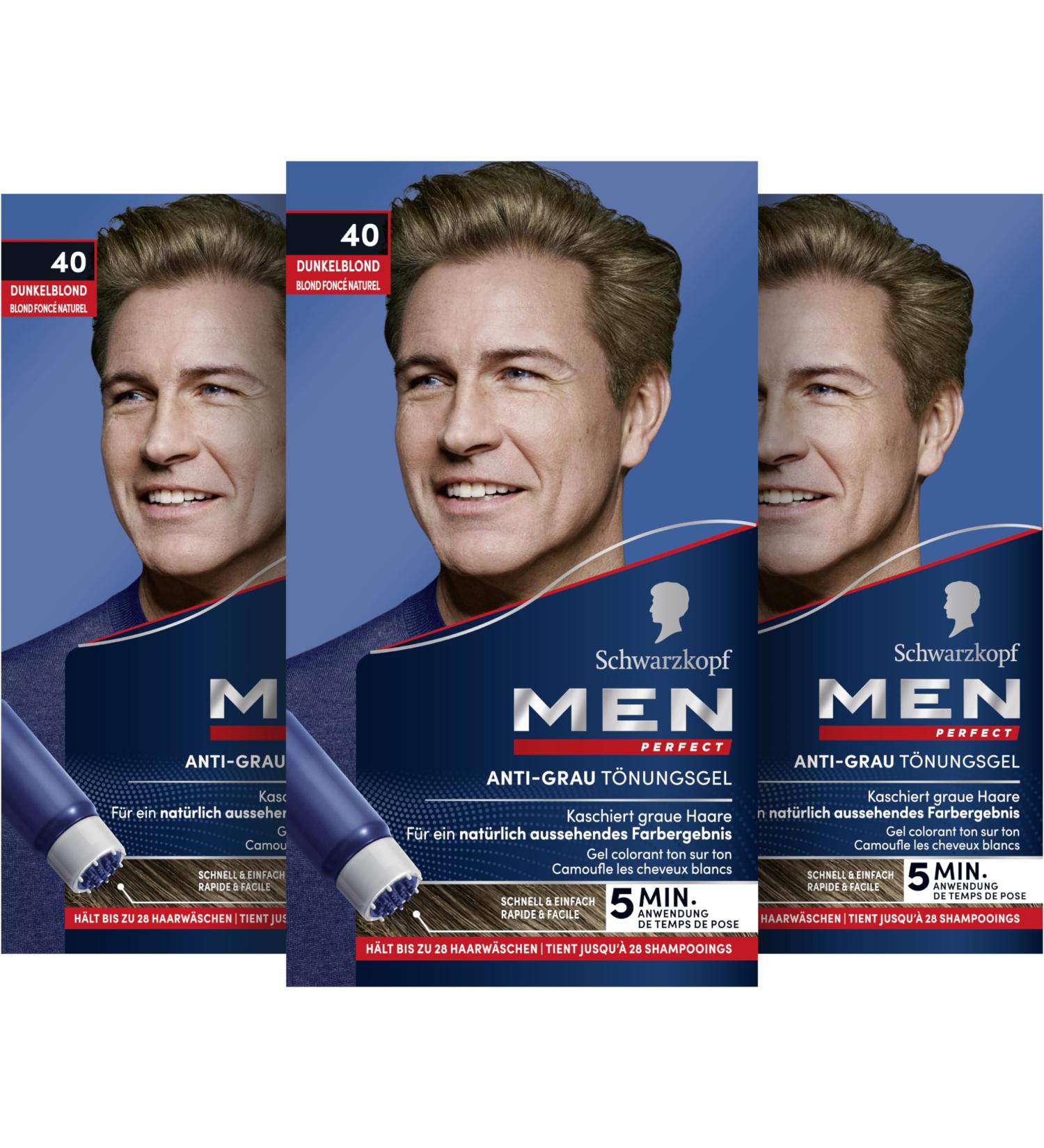 3x Schwarzkopf men PERFECT /Anti-Grau T nungs-Gel/ Speed-System 5 Min./40 Natur Dunkelblond/ Blendet graue Haare aus - Buy Online on GoSupps.com