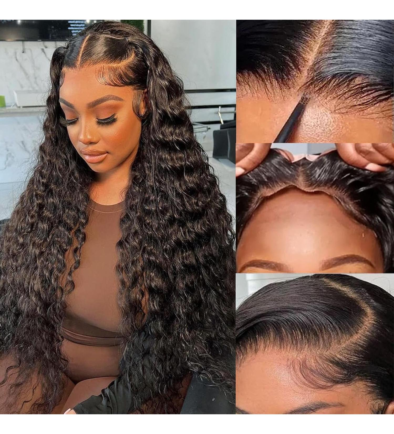 28 Water Wave Wear and Go Brazilian Human Hair Glueless Wig - 180% Density HD Transparent Lace Front for Black Women - Buy Online on GoSupps.com