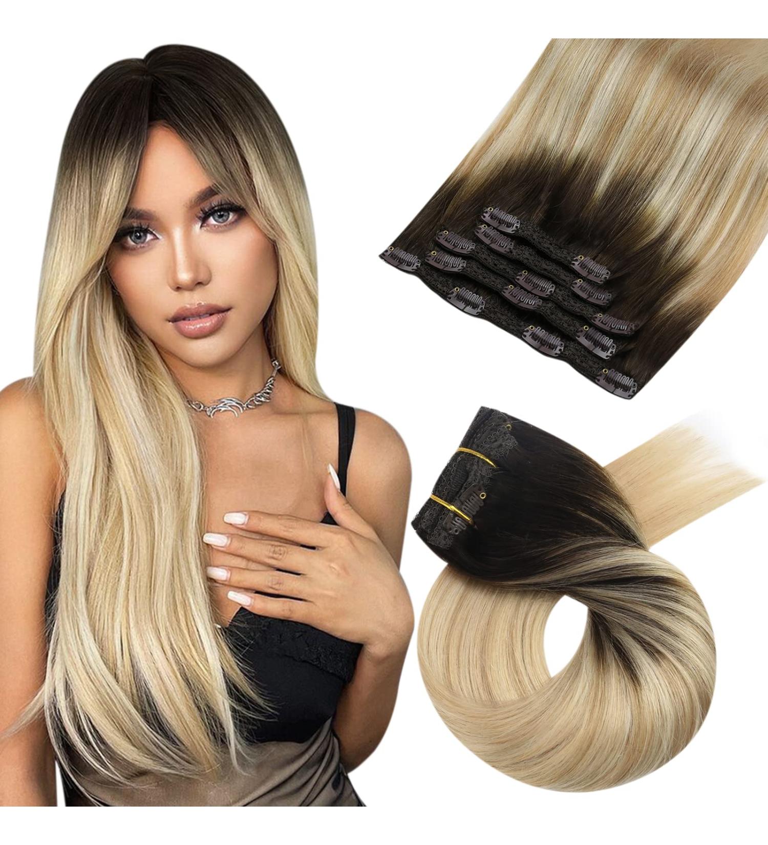 Moresoo Real Human Hair Balayage Clip in Extensions - Dark Brown to Caramel Blonde - 22 Inch Remy Hair Extensions - 7Pcs/120g - Buy Online on GoSupps.com