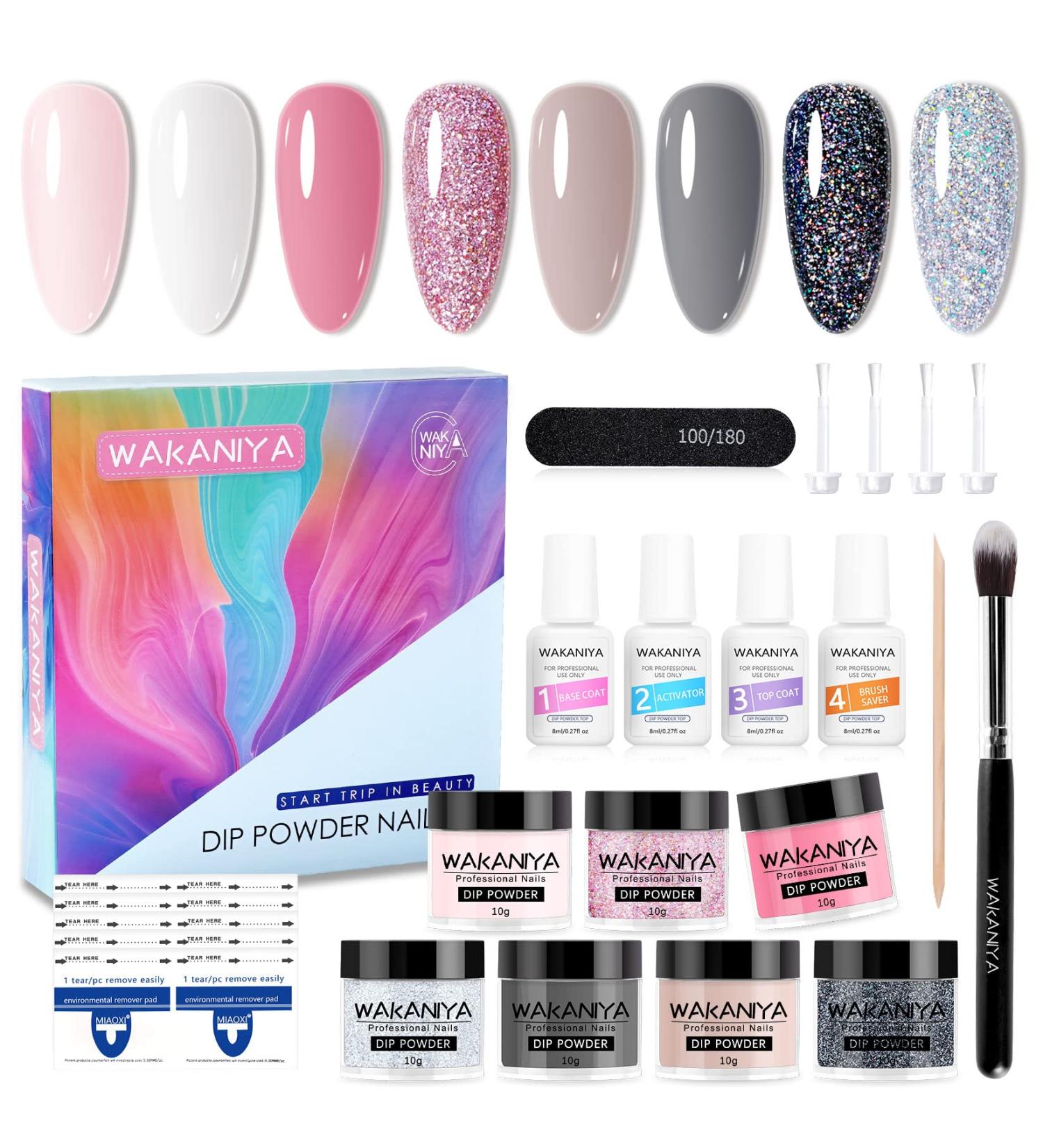 ETYJO Nail Dipping Powder Kit - 8 Colors Nude Pink Glitter Dip Powder Set for Home Manicures - Buy Online on GoSupps.com