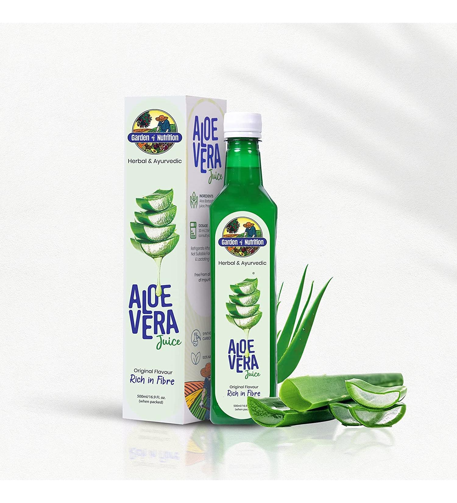 GARDEN OF NUTRITION Herbal and Ayurvedic Aloe Vera Juice | Original Flavour | Rich in Fiber | Natural Juice for Skin Care | No Added Sugar (500ml) Pack of 2 - Buy Online on GoSupps.com