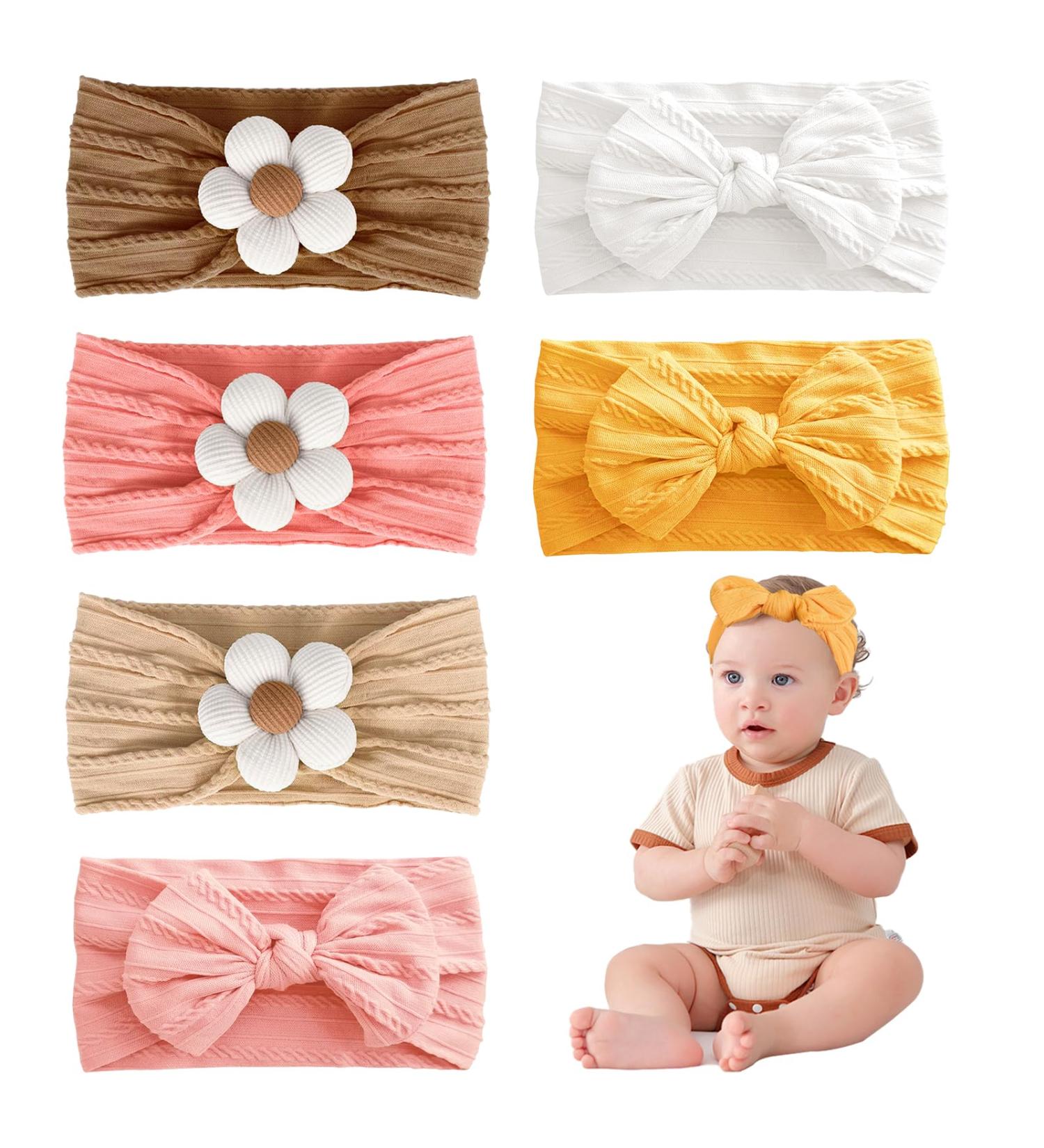 Uwiyo 6-Pack Baby Turban Headband Set | Soft Nylon Flower Loop Hairbands for Newborns & Toddlers - Buy Online on GoSupps.com