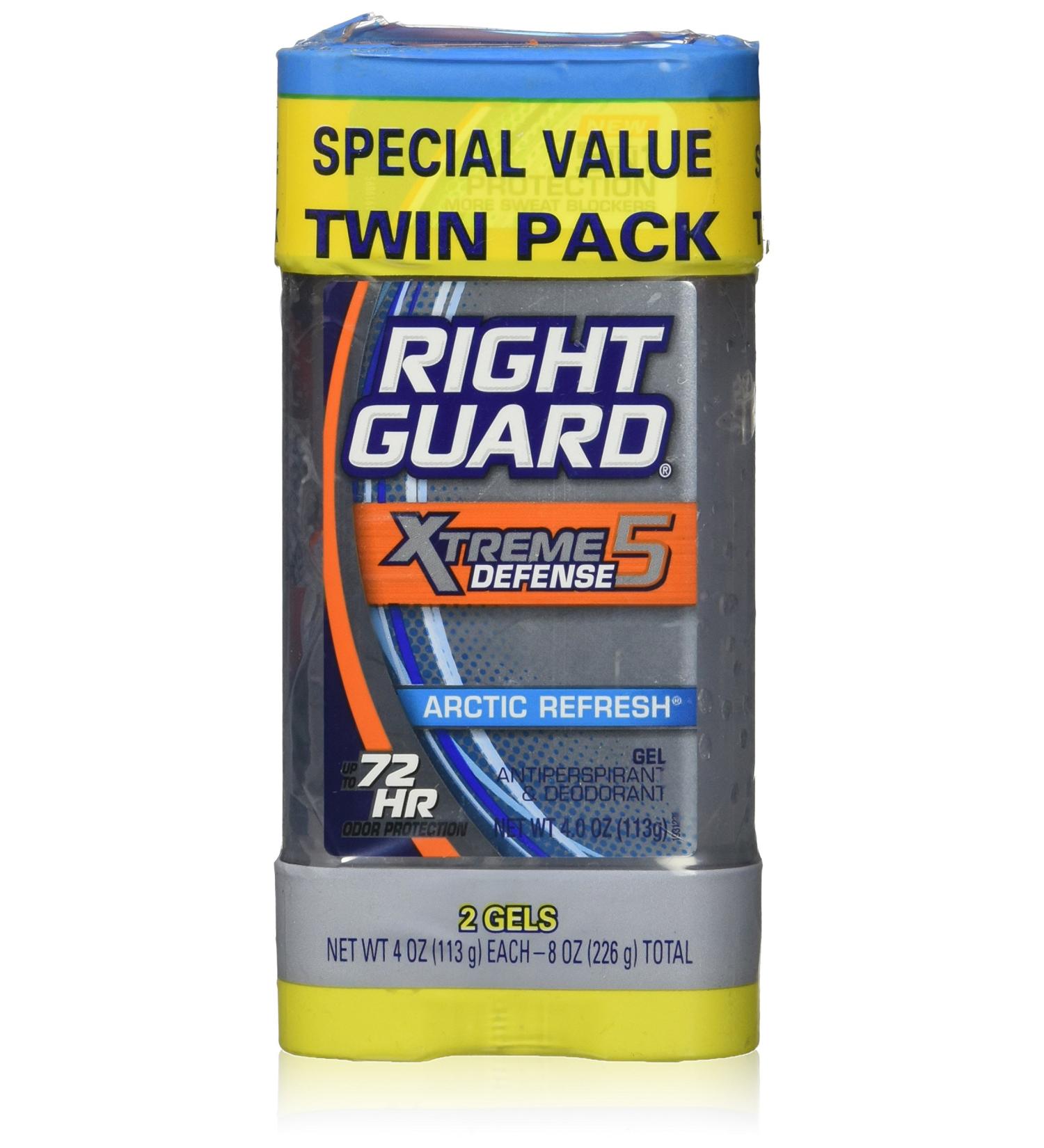 Right Guard Total Defense 5 - Anti-perspirant & Deodorant Gel Twin Pack (2) 4 Oz. - Arctic Refresh Scent