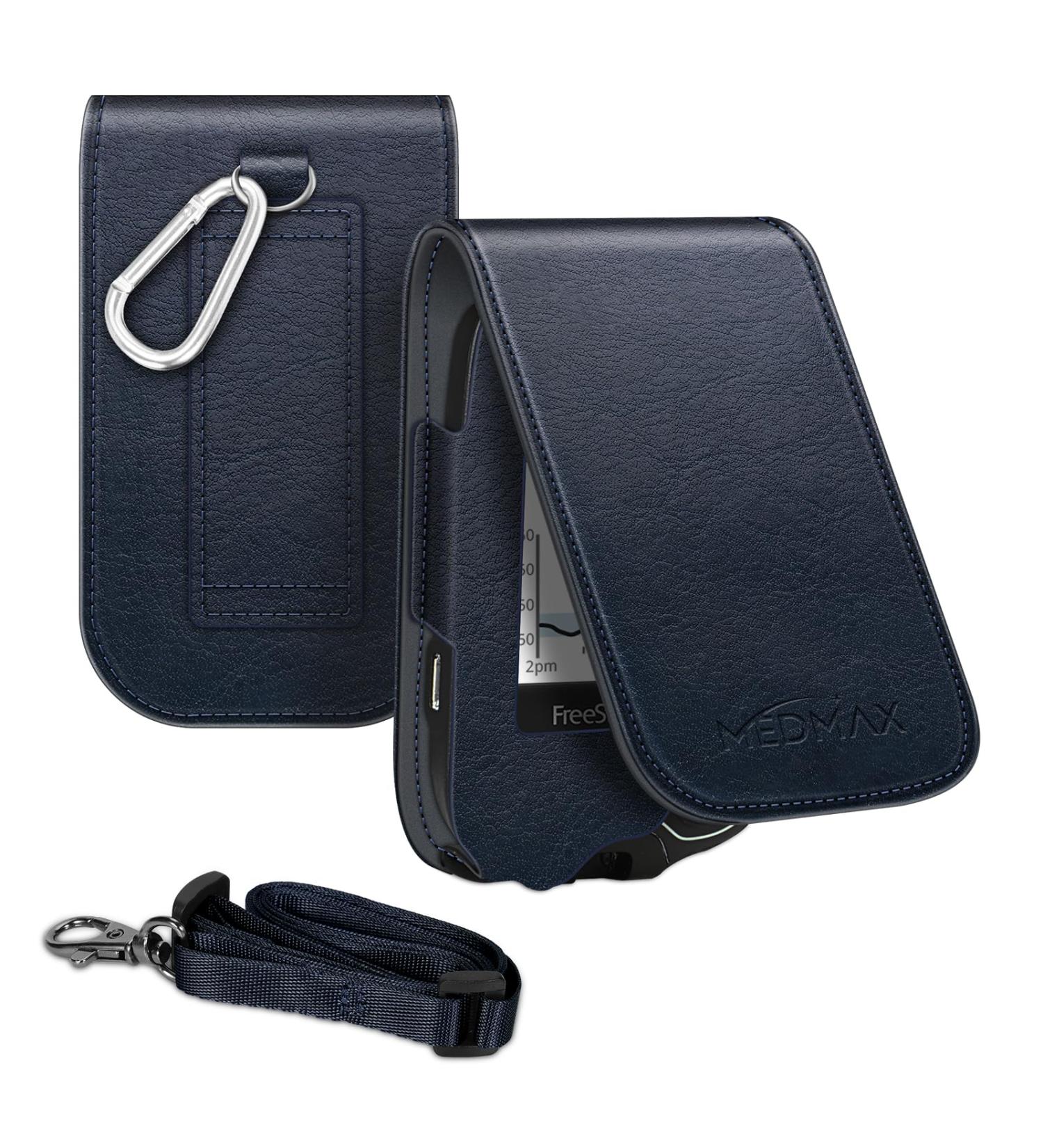 Medmax Case for Freestyle Libre 3 & 2 | Protective Synthetic Leather Cover for Blood Sugar Meter | Neckholder & Clip | Ideal for Diabetics (Navy) - Buy Online on GoSupps.com