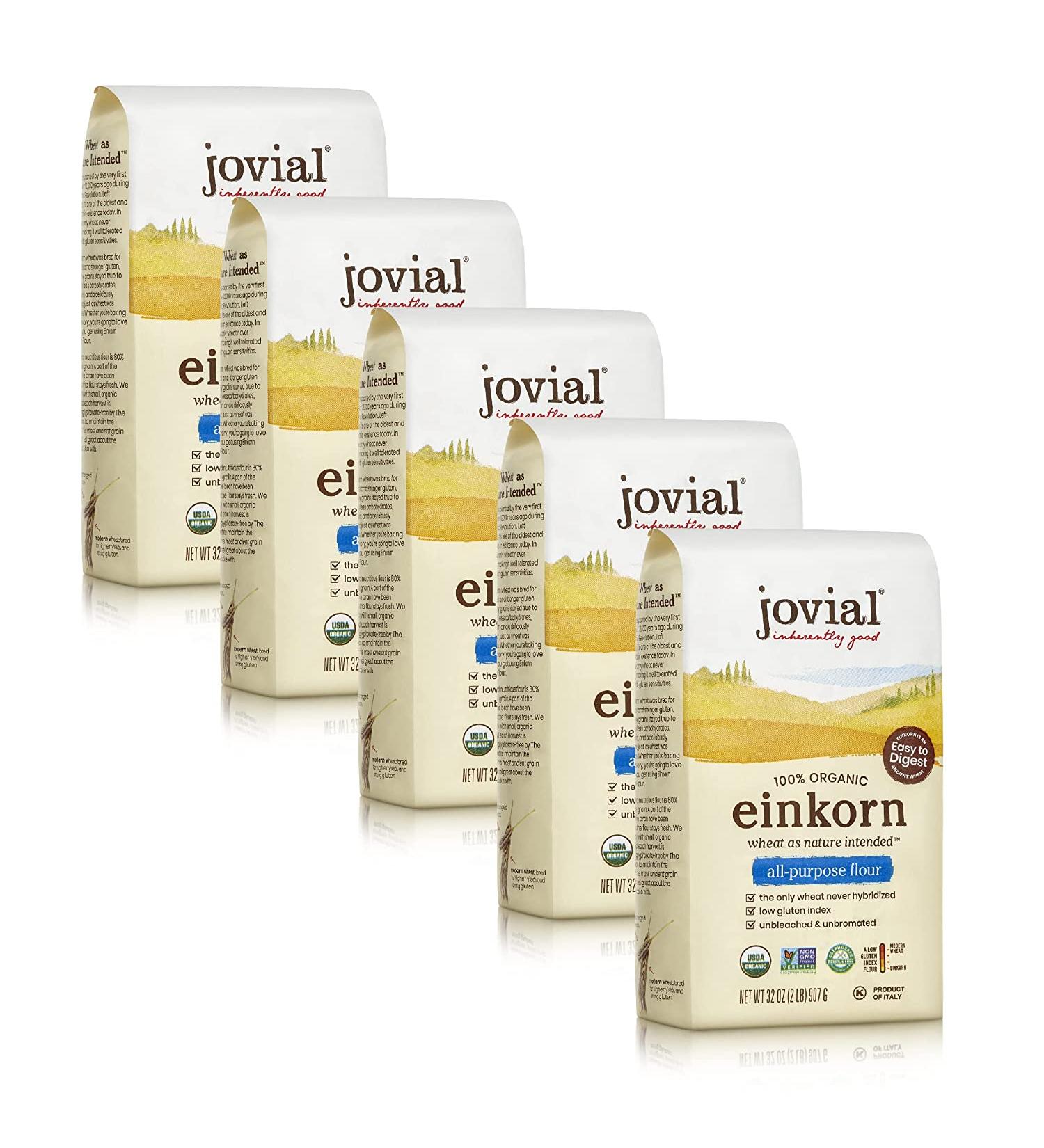 Jovial Einkorn Baking Flour | 100% Organic All Purpose Flour | High Protein | Non-GMO | USDA Certified | Product of Italy | 32 oz (5 Pack) - Buy Online on GoSupps.com