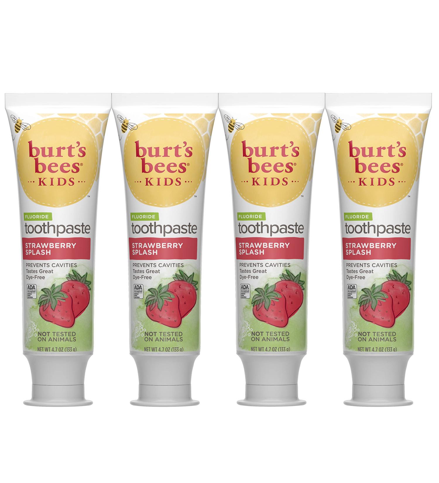 Burt's Bees Kids Fluoride Toothpaste Strawberry Splash 4.7 oz - Pack of 4 - Buy Online on GoSupps.com