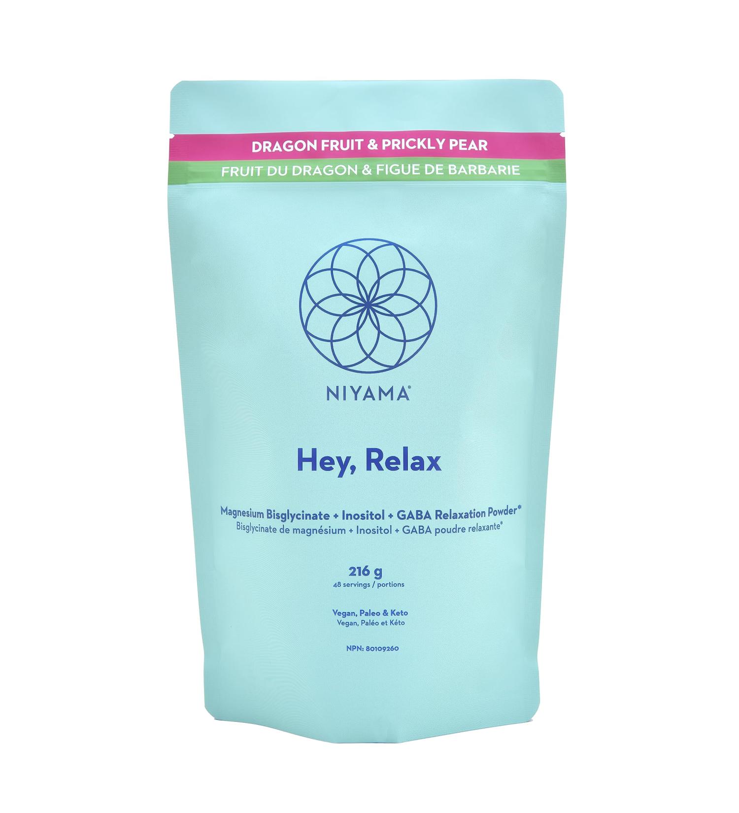 100% Vegan Sleep Support Drink Mix NIYAMA Hey Relax | Magnesium Bisglycinate Powder | Calms Muscles Promotes Better Sleep|Stress Relief | Paleo Keto Friendly|Dragonfruit & Prickly Pear (48 servings) - Buy Online on GoSupps.com