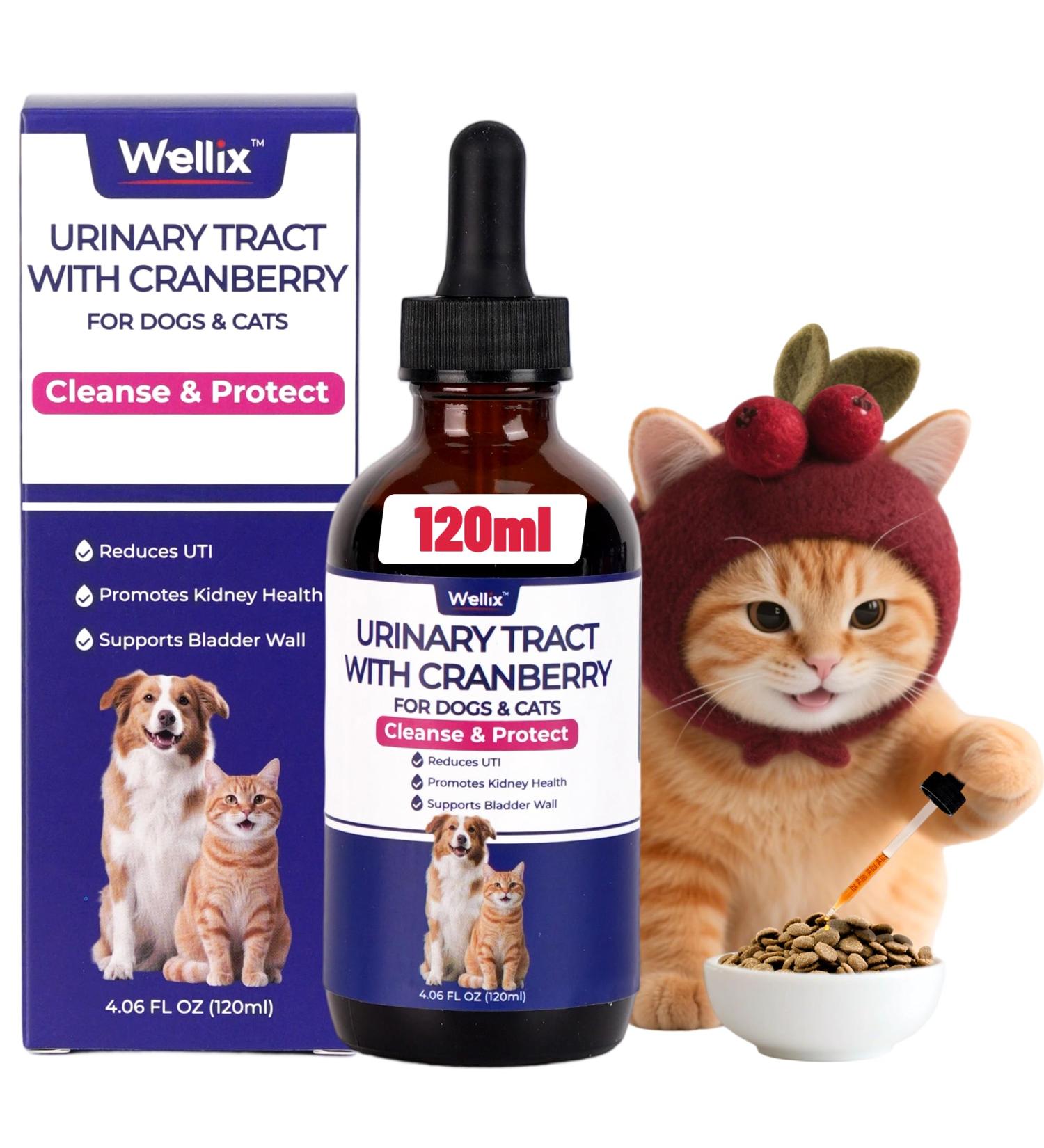 4oz Wellix Natural Cat & Dog UTI Treatment Drops Cat & Dog Urinary Tract Infection Treatment - Cranberry & D-Mannose for Dogs & Cats - Kidney Health Supplement - Buy Online on GoSupps.com