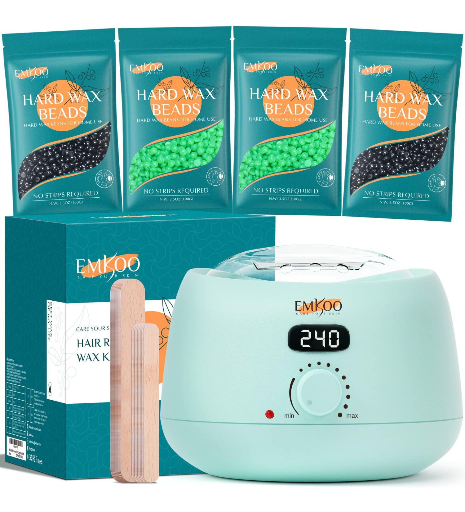 EMKOO Digital Waxing Kit for Women - Wax Warmer with 400g Hard Wax Beads & 20 Applicator Sticks for Hair Removal - Ideal for Brazilian Bikini Wax & Sensitive Skin at Home - Buy Online on GoSupps.com
