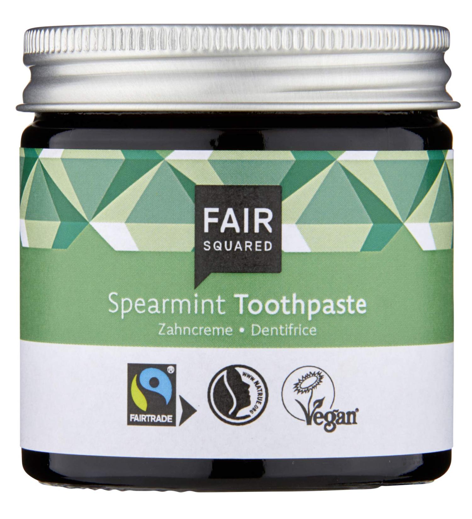 FAIR SQUARED Toothpaste Spearmint 100 ml - Vegan natural cosmetics in a zero waste reusable glass jar
