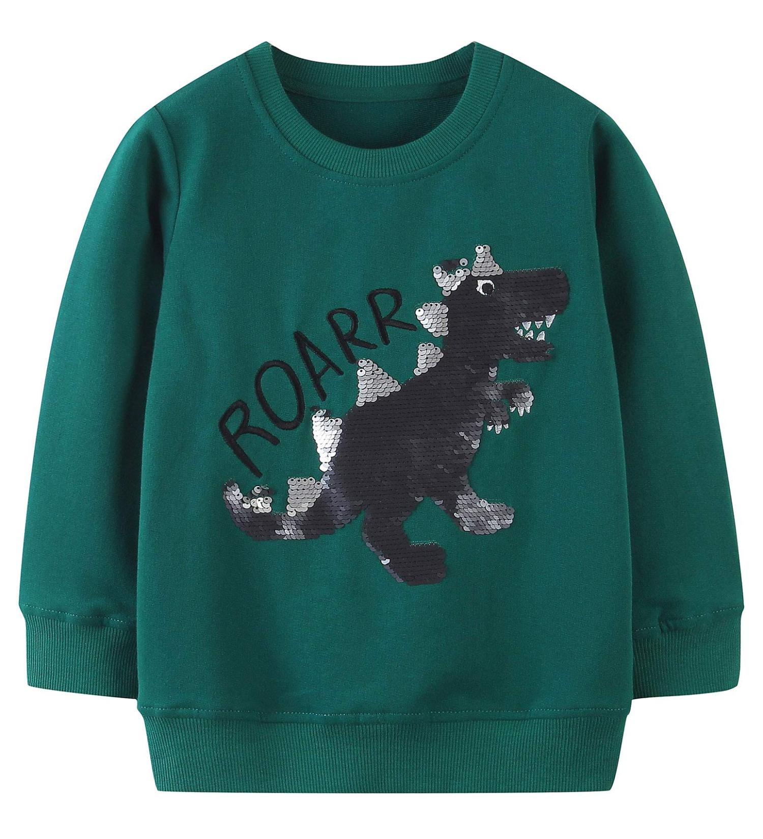 Kids Dinosaur Sweatshirt - Long Sleeve Cotton Jumper for Boys & Girls, 6-7 Years, Green - Buy Online on GoSupps.com