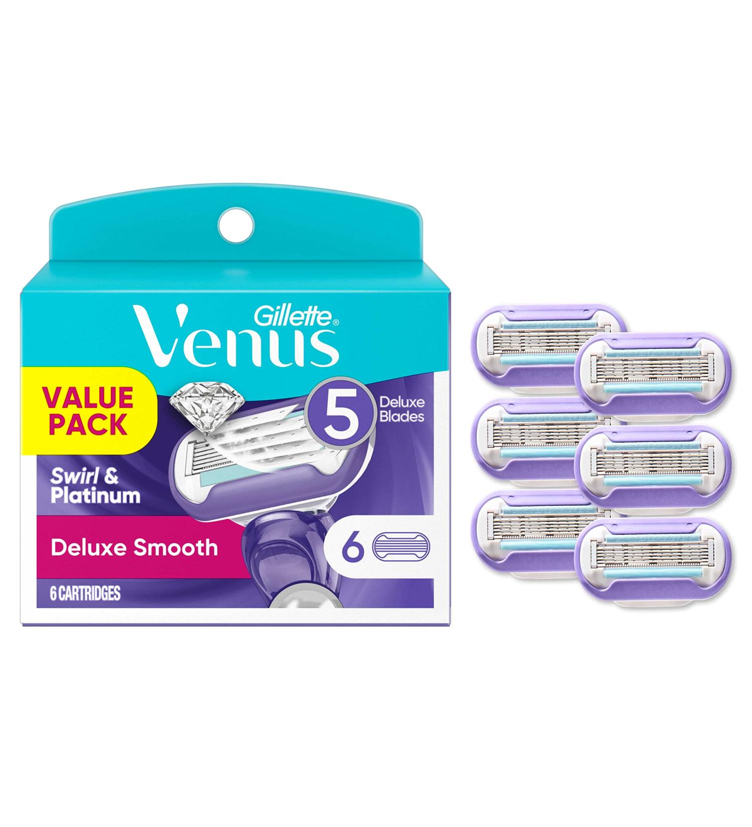 Gillette Venus Deluxe Smooth Swirl Razor Blade Refills - 6 Count Pack with Moisture Ribbon for Irritation Protection - Buy Online on GoSupps.com