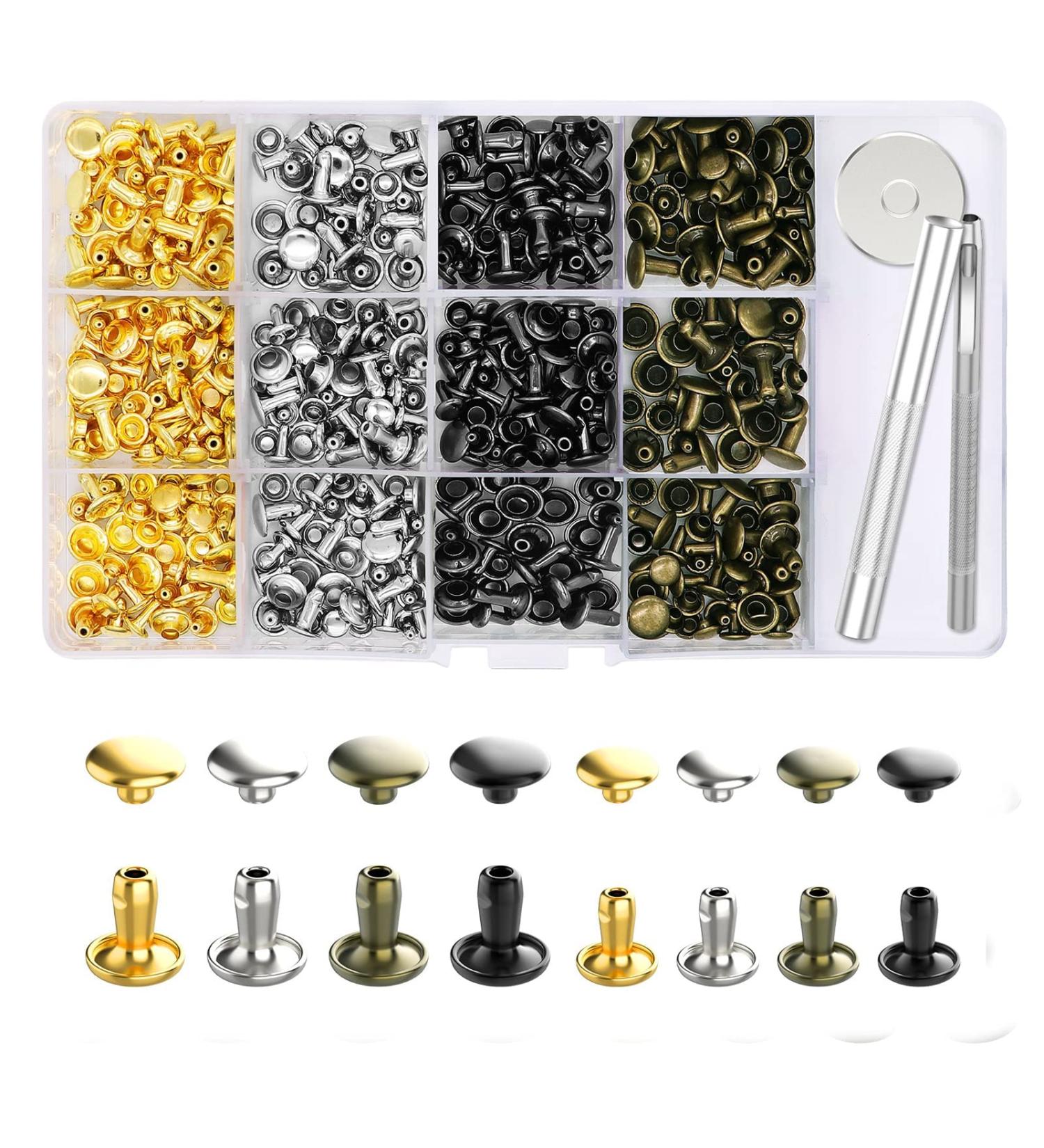 Alritz 240 Sets Leather Rivets Double Cap Tubular Metal Studs with Fixing Tools - DIY Leather Craft Repair Decoration - 4 Colors, 2 Sizes (6mm/8mm) - Buy Online on GoSupps.com