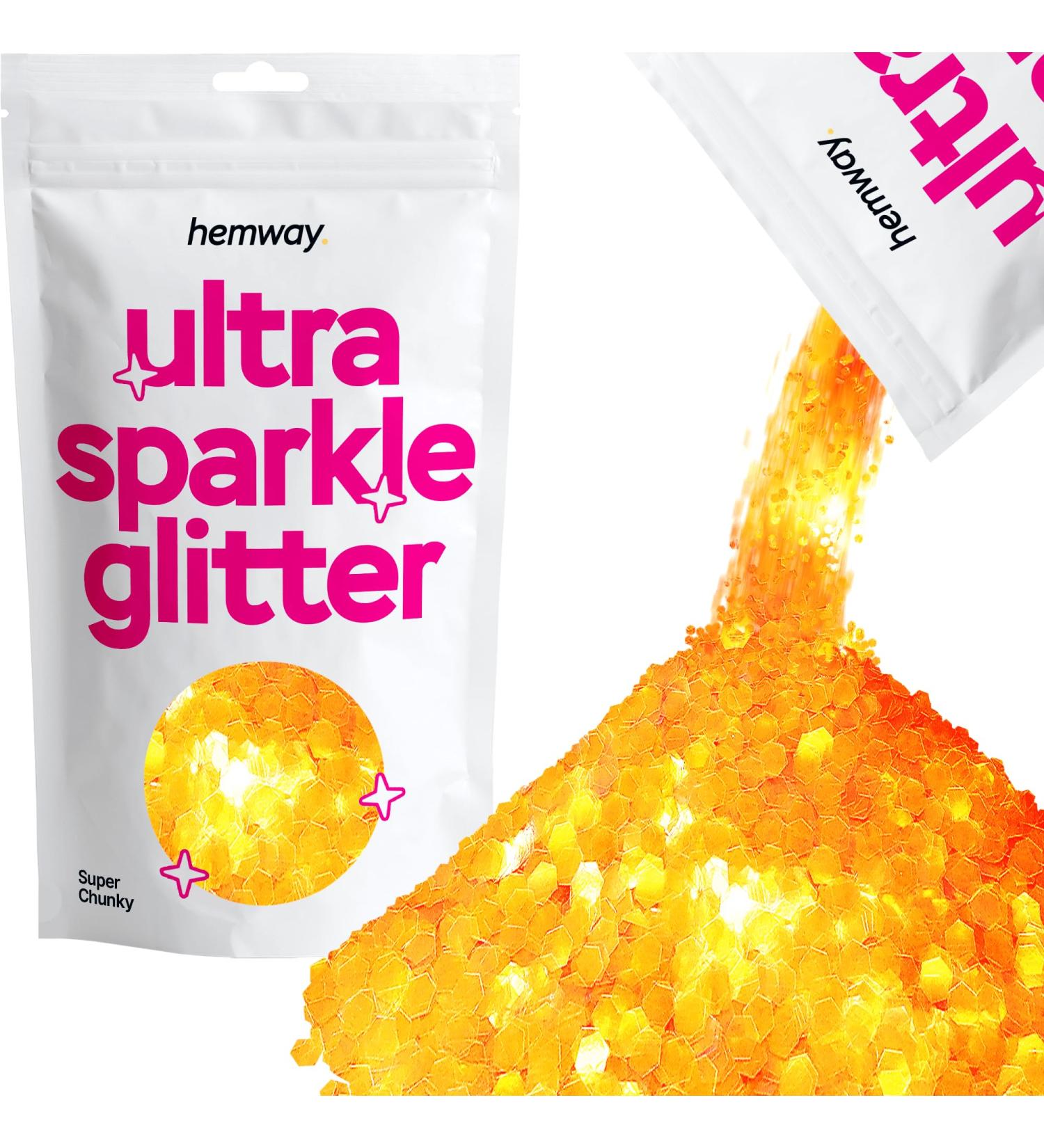 Hemway Premium Ultra Sparkle Glitter - Fluorescent Orange Super Chunky (100g) | Multi-Purpose Metallic Flake for Arts Cosmetics Resin & Festivals - Buy Online on GoSupps.com