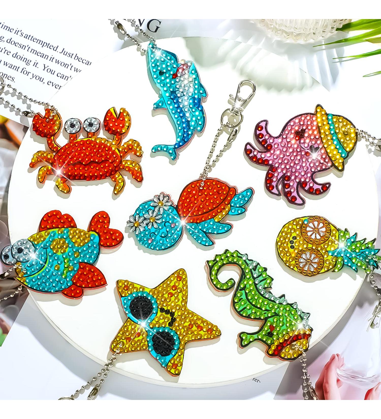 8 Pcs Gem Art Diamond Keychains for Kids DIY Crafts - Ocean Style Diamond Painting Kits for Boys and Girls Ages 8-12 - Perfect DIY Gift and Birthday Party Favors - Buy Online on GoSupps.com