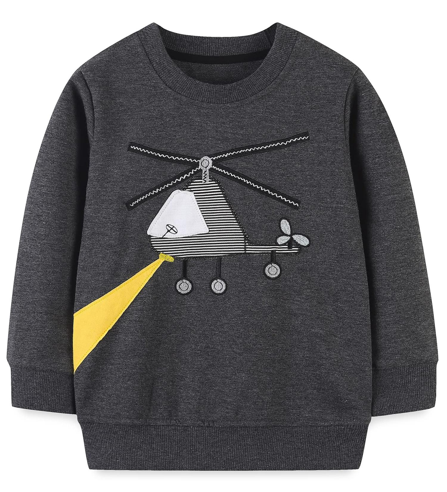 Kids Dinosaur Sweatshirt | Boys Cotton Pullover | Long Sleeve Jumper for Toddlers | Girls Helicopter Top | Baby Clothes 1-8 Years - Buy Online on GoSupps.com