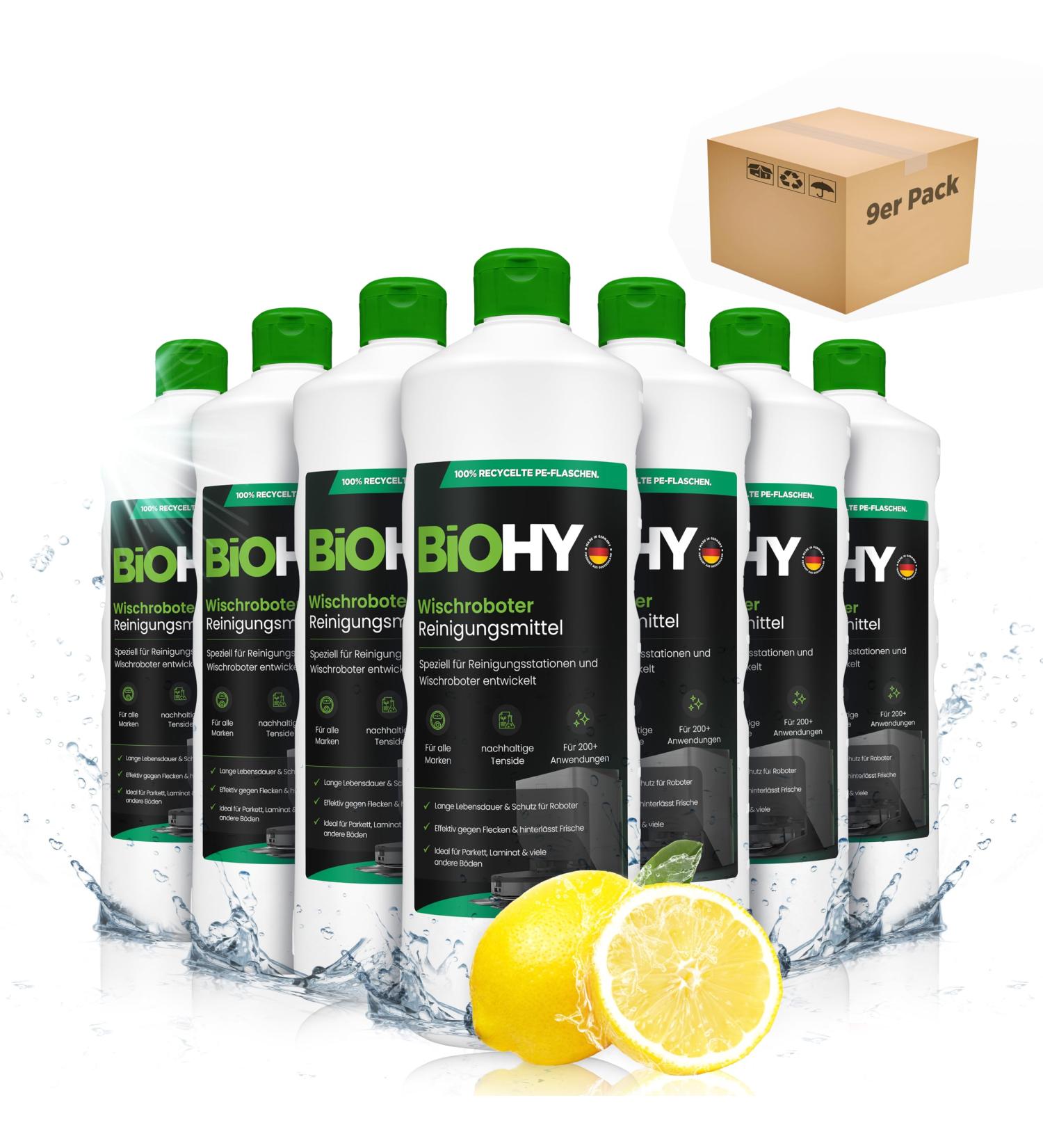 Biohy Wischroboter Cleaning Agent (9 x 1L) Low-Foam Lemon Cleaner Concentrate | Extends Suction Station Lifespan | International Shipping Available - Buy Online on GoSupps.com