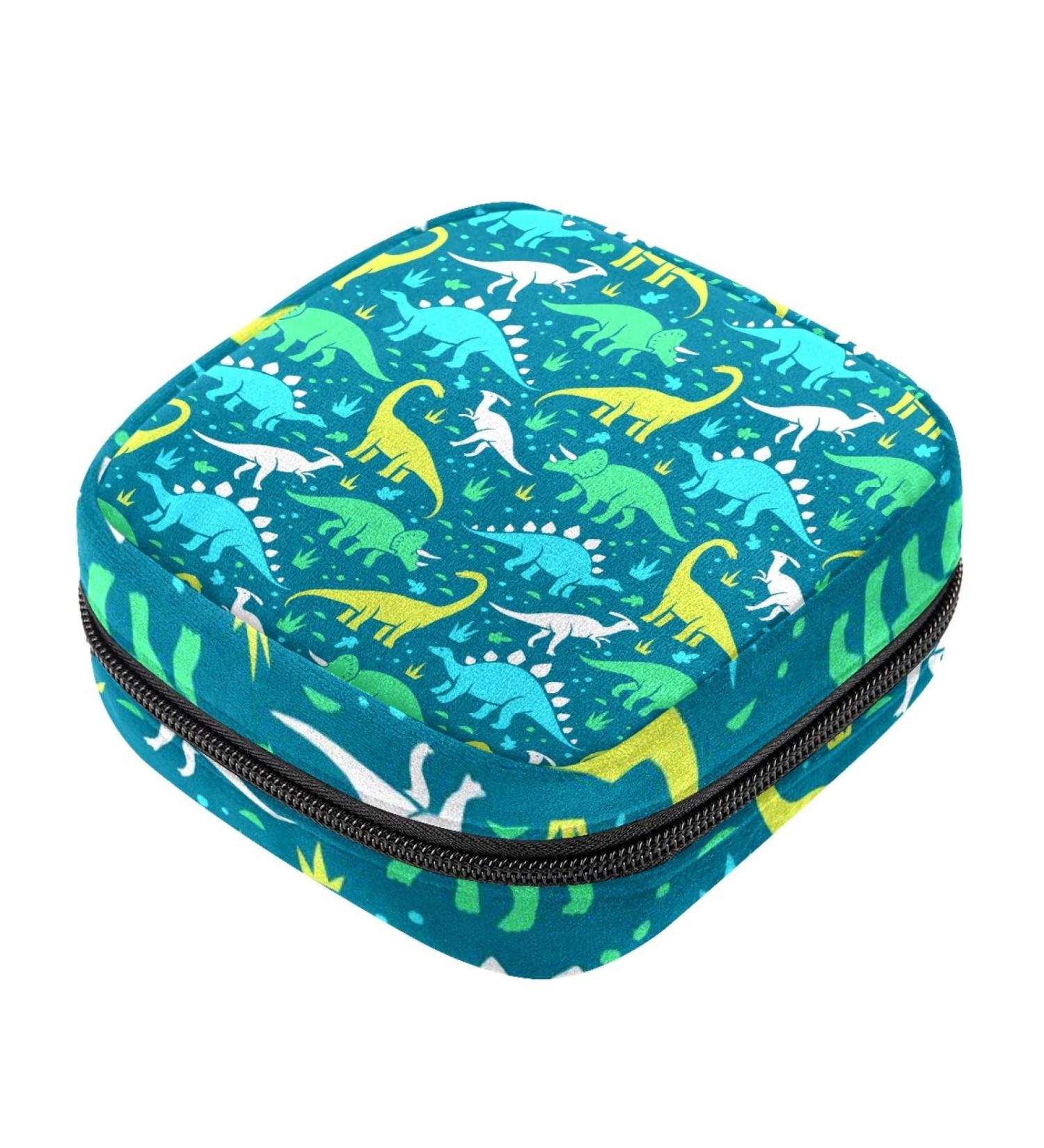 Dinosaur Print Sanitary Napkin Storage Bag - Portable Period Kit Pouch for Menstrual Cup & Pads - Buy Online on GoSupps.com
