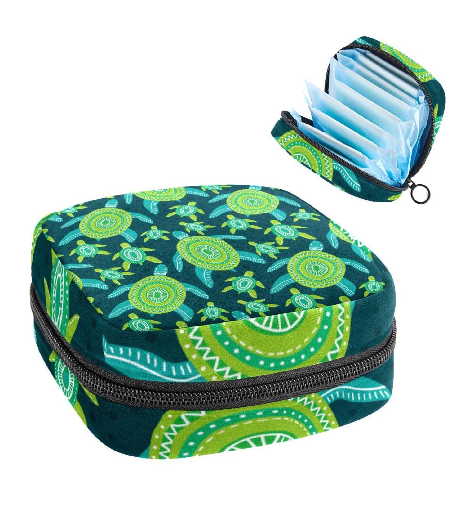 Shop Sustainable Women's Bonds Storage Pockets Stillpad Holder - Green Turtle Pattern Period Kit Bag | Eco-Friendly & Stylish Feminine Products - Buy Online on GoSupps.com