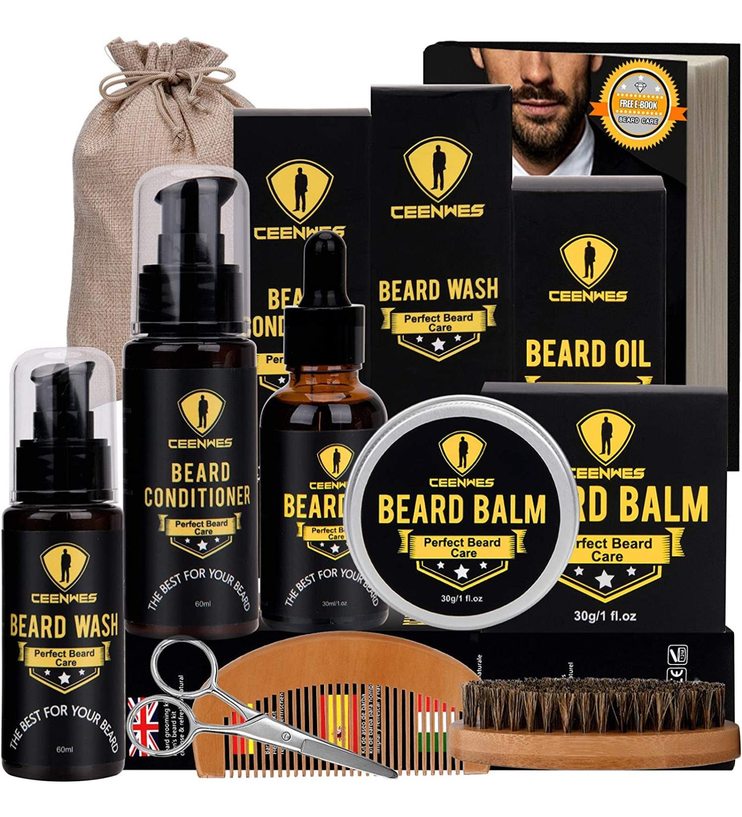 Updraed 10 in 1 Beard Grooming Kit for Men - Beard Oil, Brush, Comb, Balm, Shampoo, Scissors - Beard Growth and Trimming Set - Buy Online on GoSupps.com
