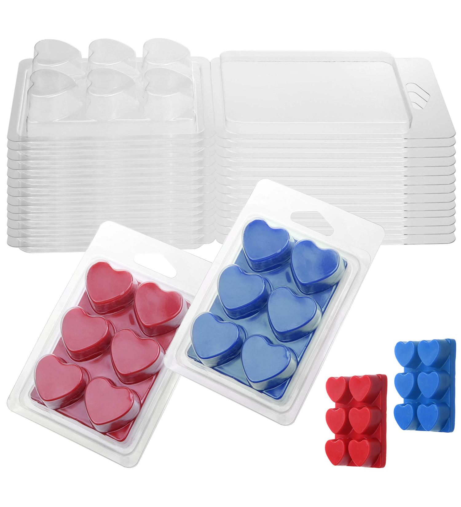 Milivixay 6-Cavity Heart Shape Wax Melt Containers - 25 Pack Clamshells for Tarts and Wax Melts - Buy Online on GoSupps.com
