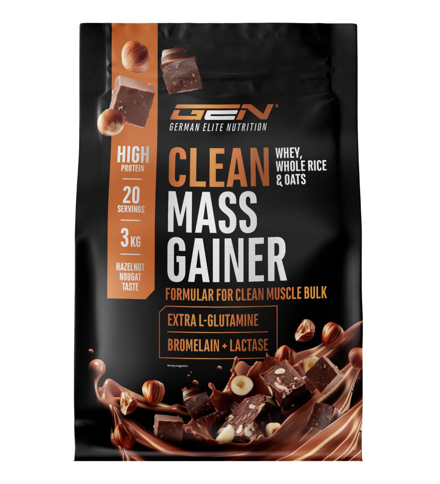 Clean Weight Gainer - 3 kg - Avec Glucides Complexes et Prot ines - Id al pour la Phase de Prise de Masse - Poudre pour la Prise de Masse et de Poids - V g tarien - Saveur Hazelnut Nougat Hazelnut Nougat 3 kg - Buy Online on GoSupps.com