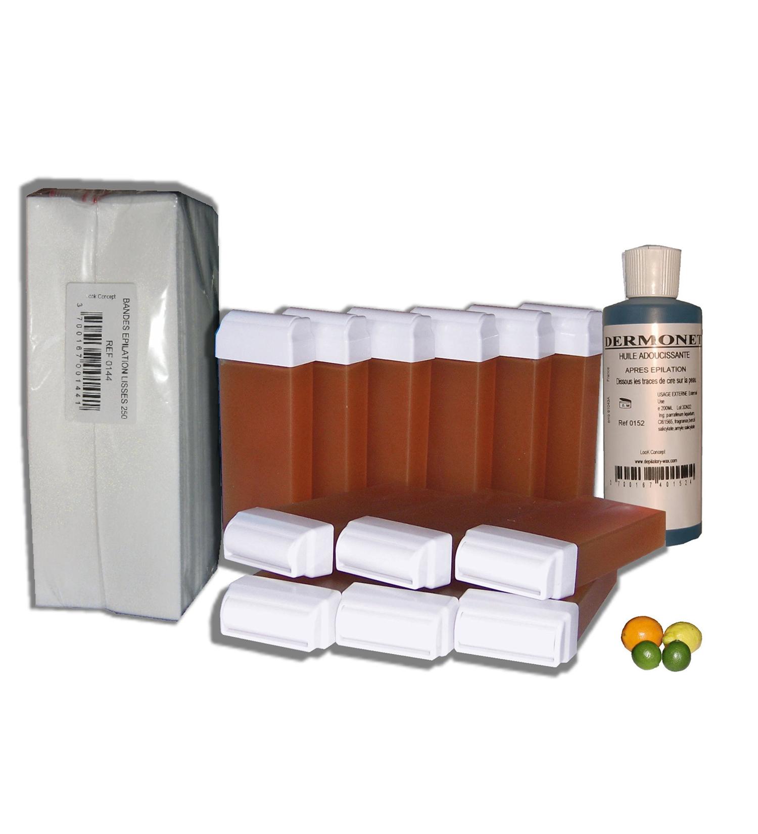 storepil -R assortiment de cire piler 12 recharges + 100 bandes + huile - MIEL pour pilation parfum agrumes