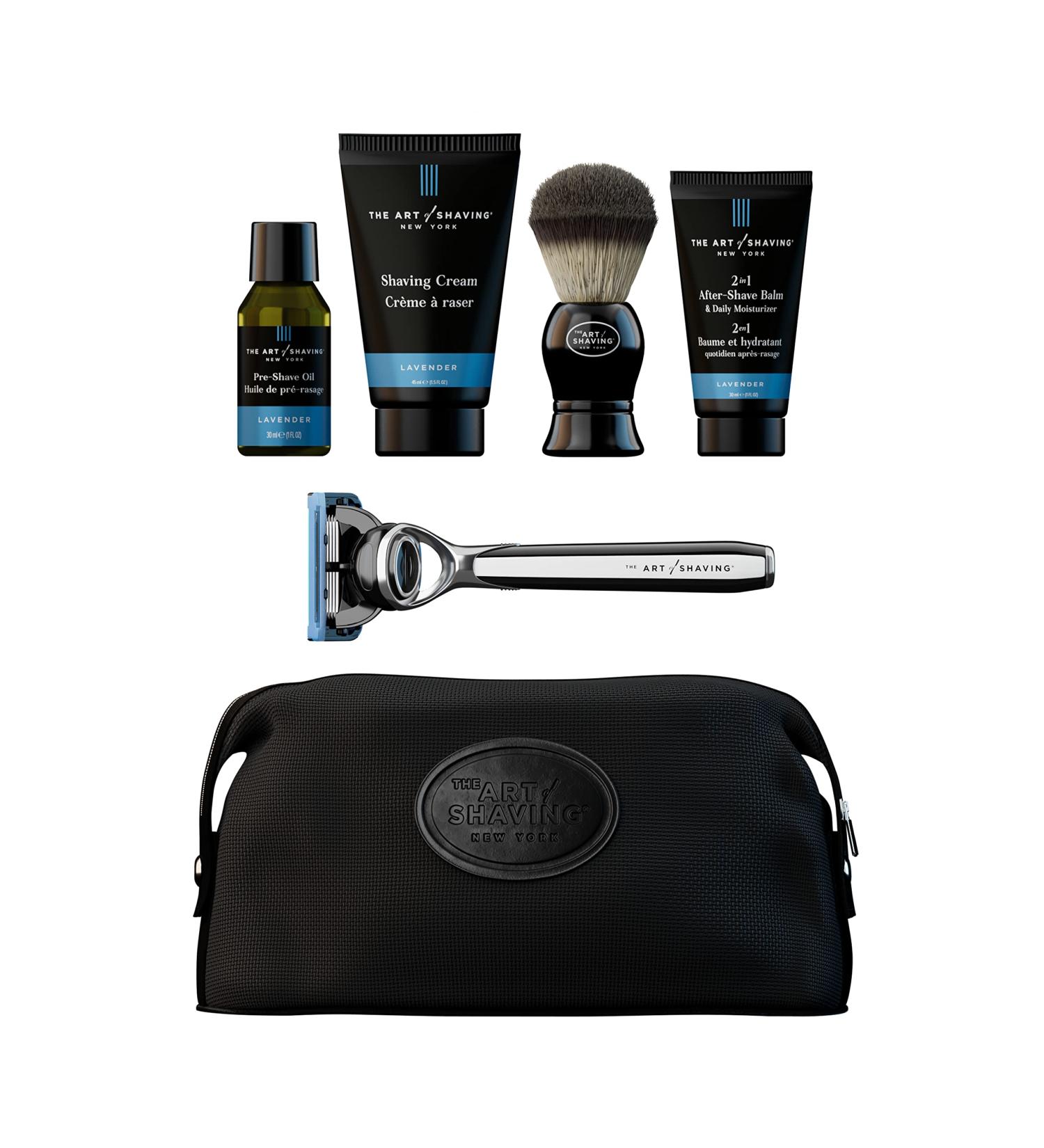 The Art of Shaving Travel Kit - Men's Razor with Lavender Pre-Shave Oil, Shaving Cream, Brush, and After-Shave Balm - 1oz/1.5oz - Buy Online on GoSupps.com