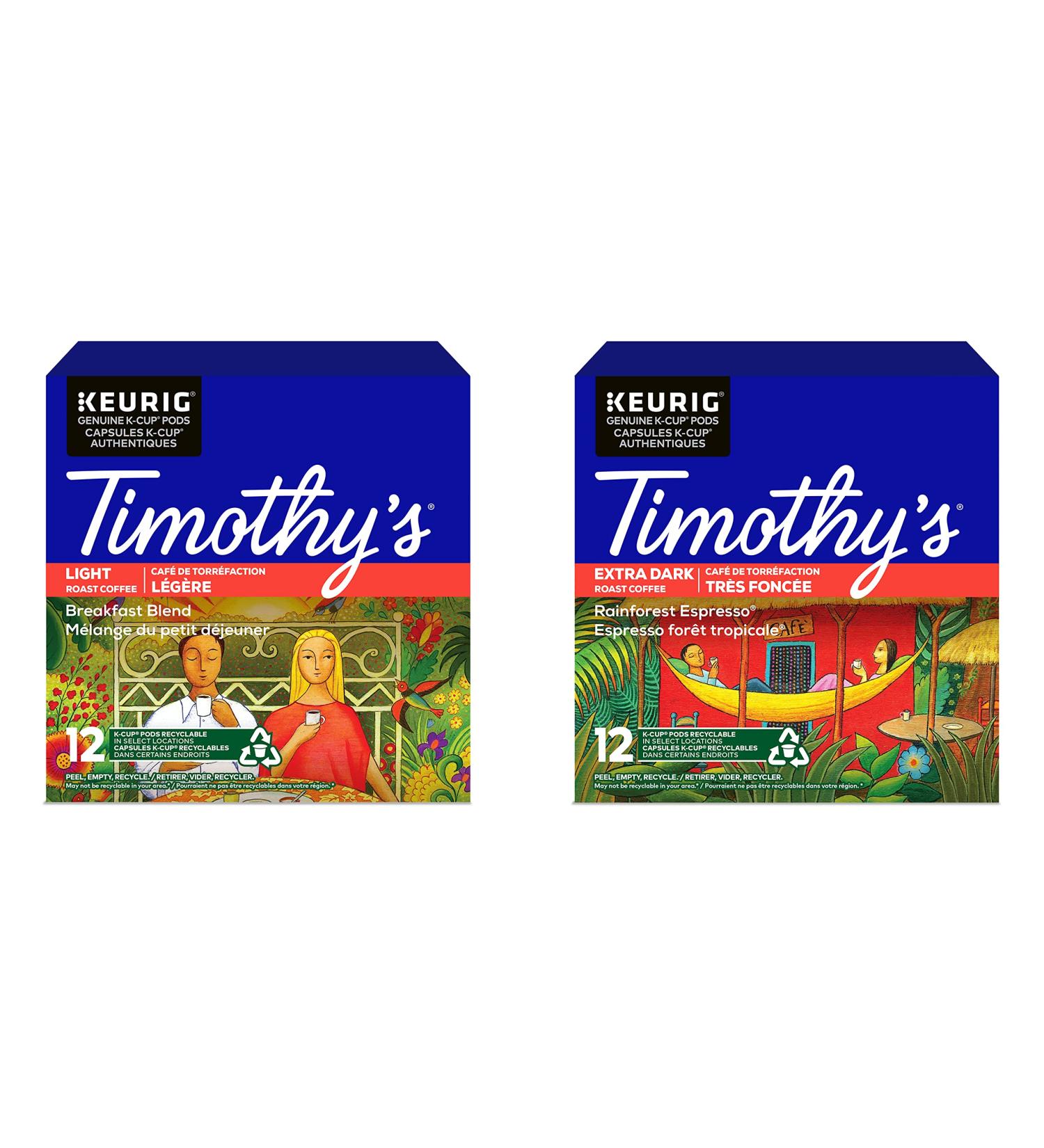 Timothy's Breakfast Blend and Rainforest Espresso Single Serve Keurig Certified K-Cup pods for Keurig brewers - Buy Online on GoSupps.com